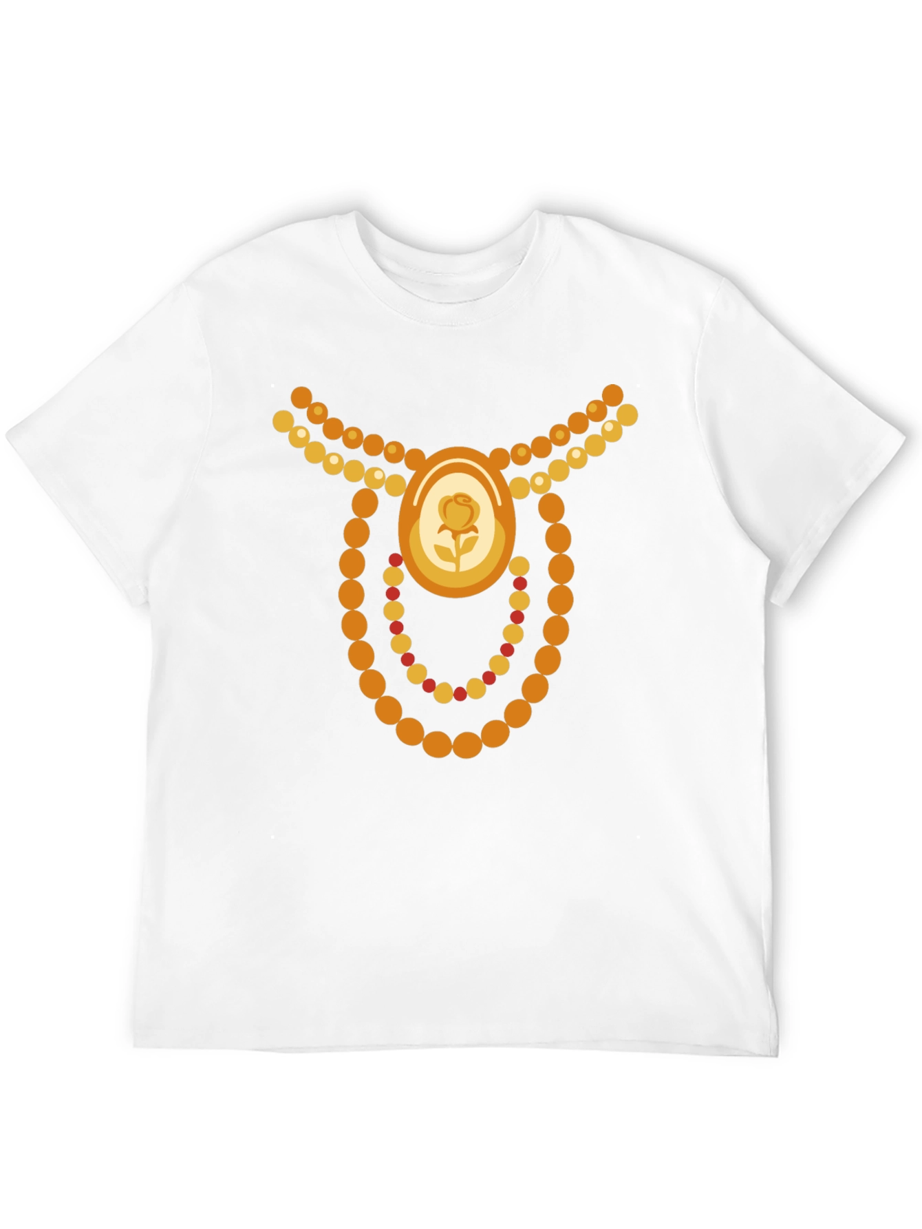 Novelty Jewel Rose Bead Necklace Graphic Black T-Shirt