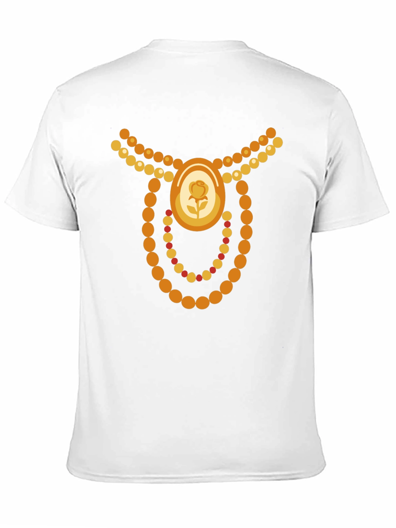 Novelty Jewel Rose Bead Necklace Graphic Black T-Shirt
