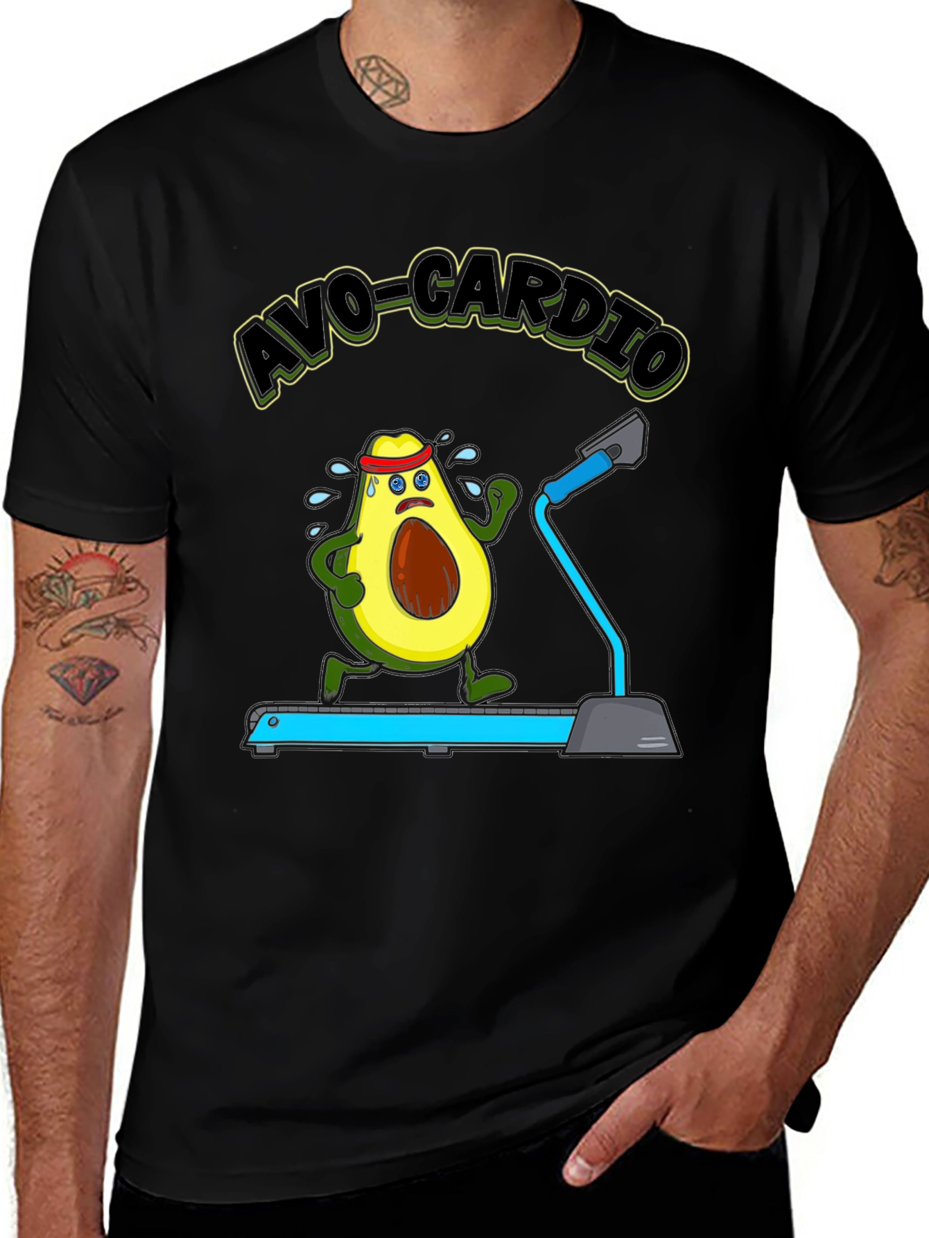 Avo-Cardio Avocado Treadmill Funny Graphic T-Shirt