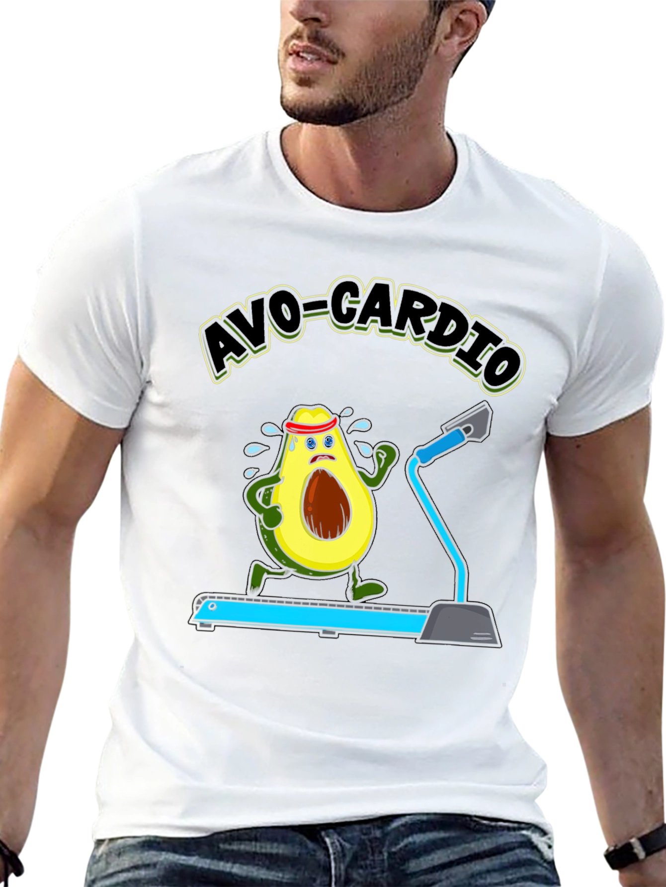 Avo-Cardio Avocado Treadmill Funny Graphic T-Shirt