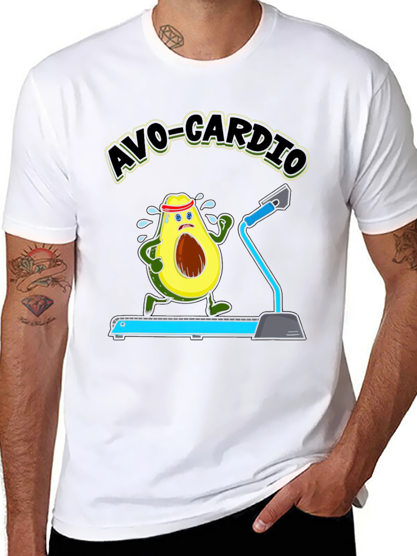 Avo-Cardio Avocado Treadmill Funny Graphic T-Shirt