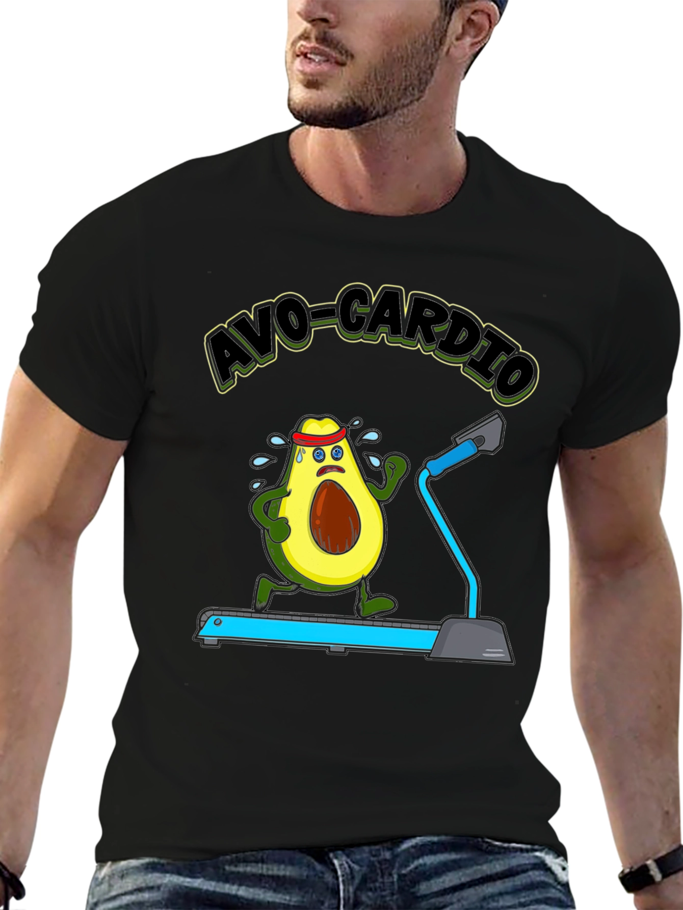Avo-Cardio Avocado Treadmill Funny Graphic T-Shirt