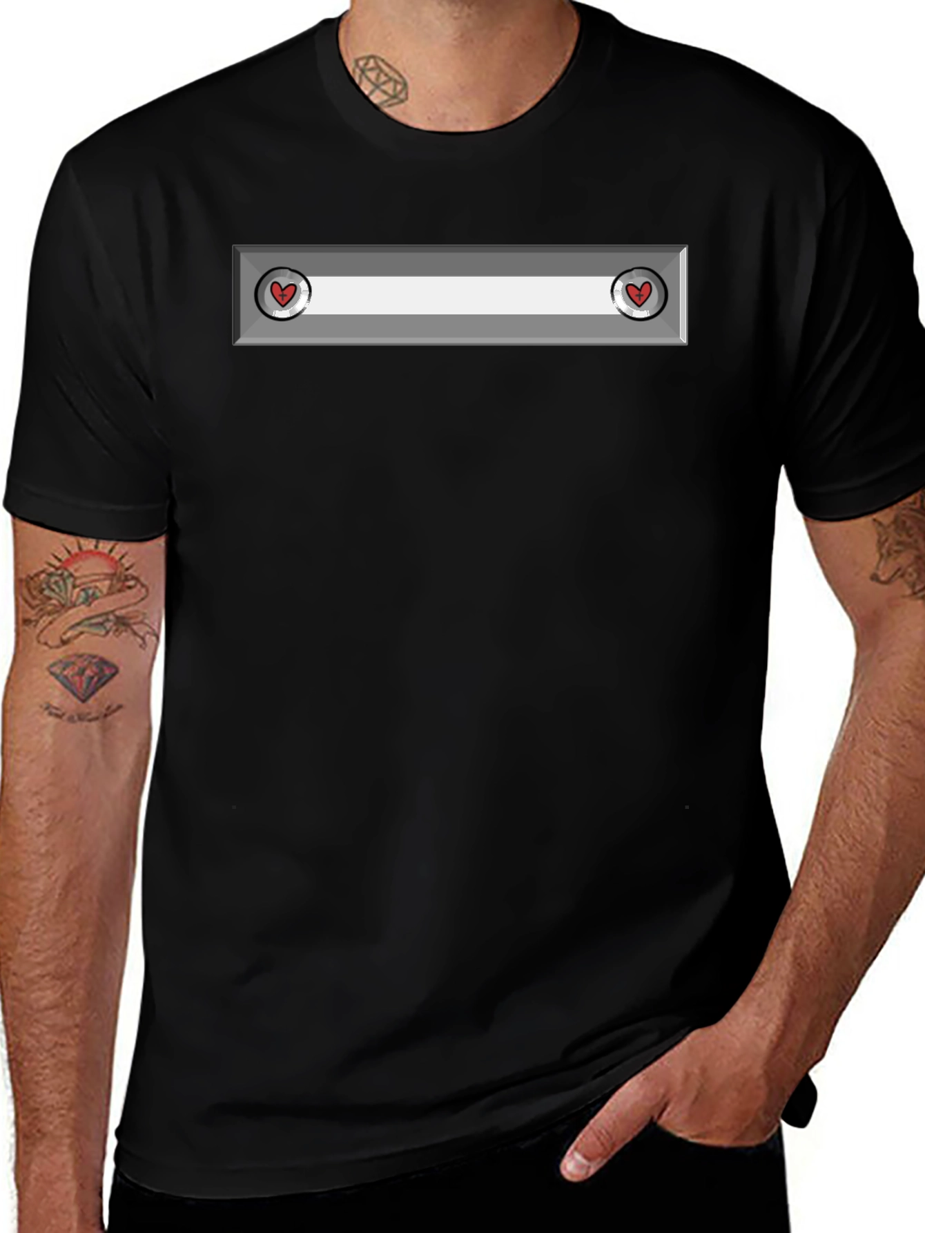 Heart Panel Black T-Shirt - Unique Design
