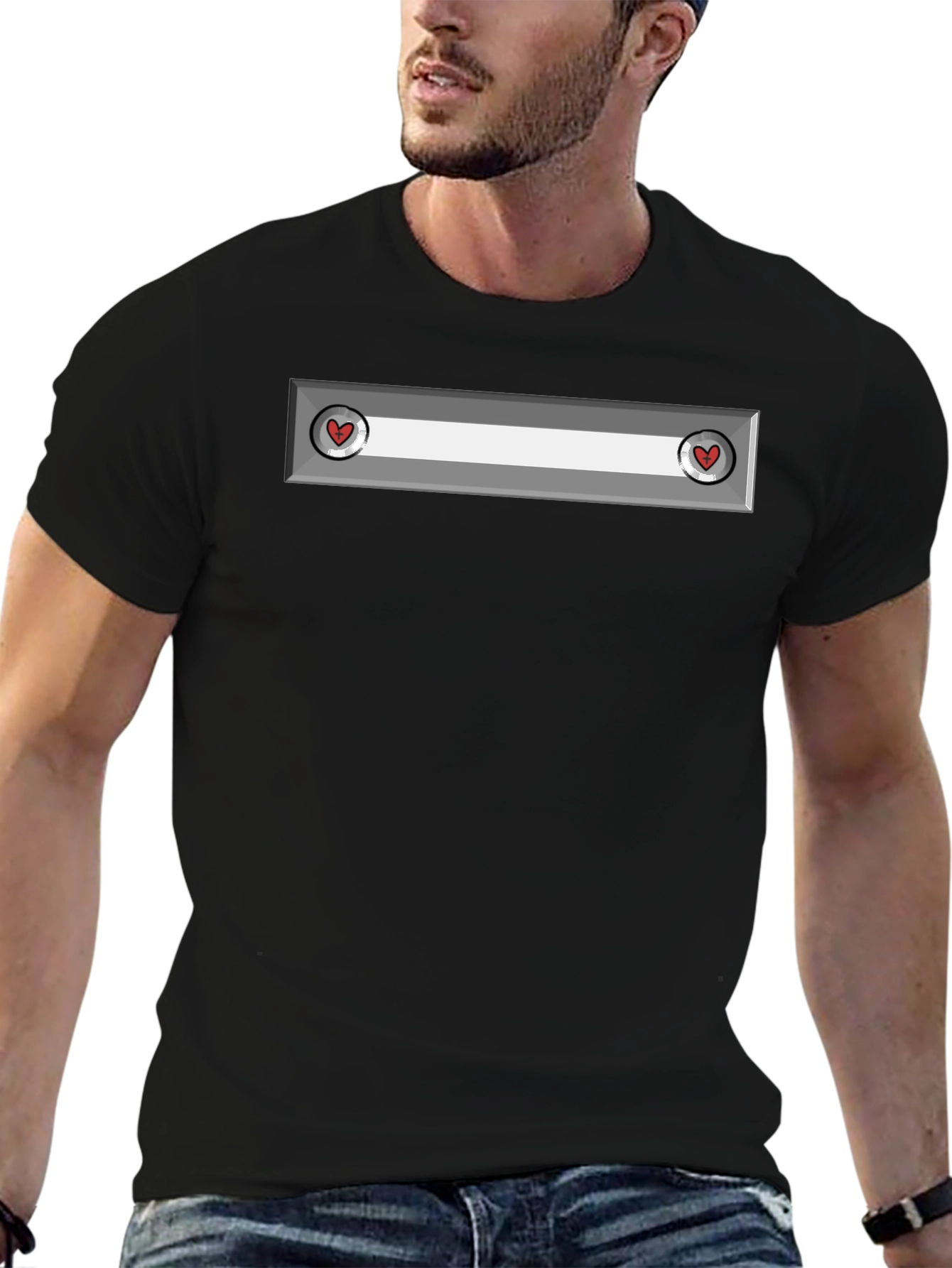 Heart Panel Black T-Shirt - Unique Design