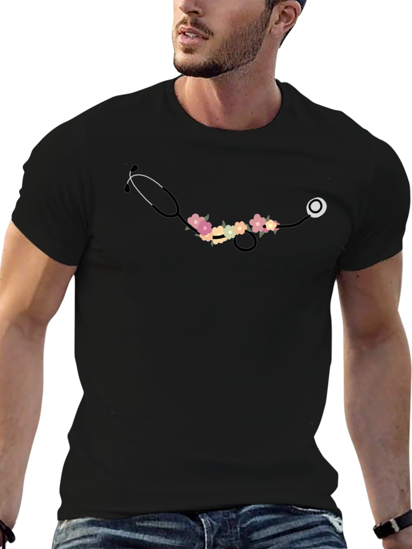 Floral Stethoscope Graphic T-Shirt