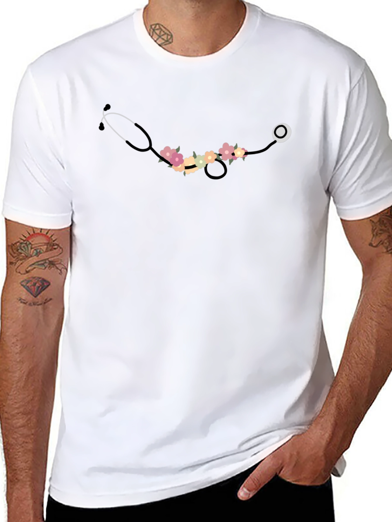 Floral Stethoscope Graphic T-Shirt