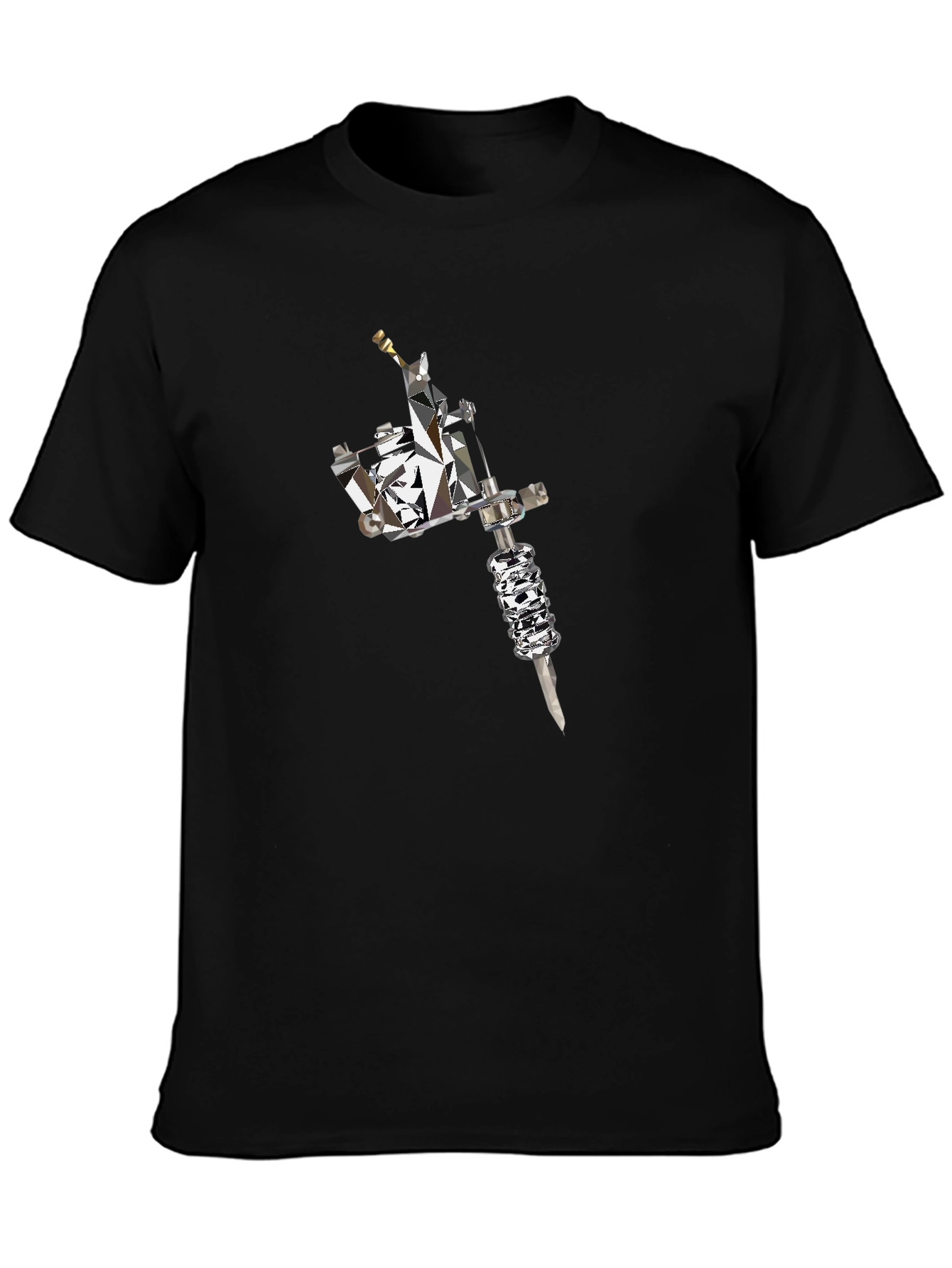 Mens Black Tee with Geometric Tattoo Machine Graphic