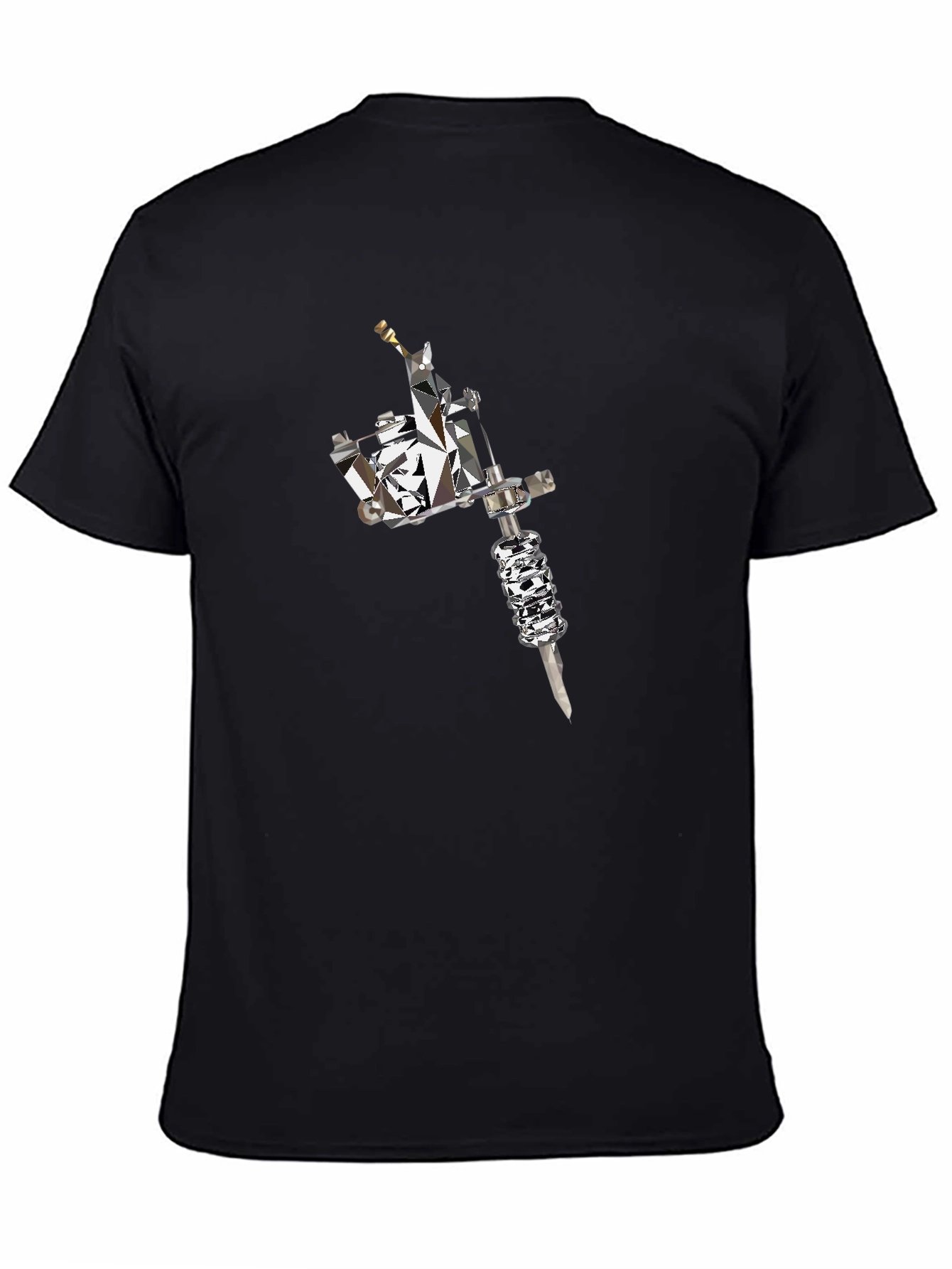 Mens Black Tee with Geometric Tattoo Machine Graphic