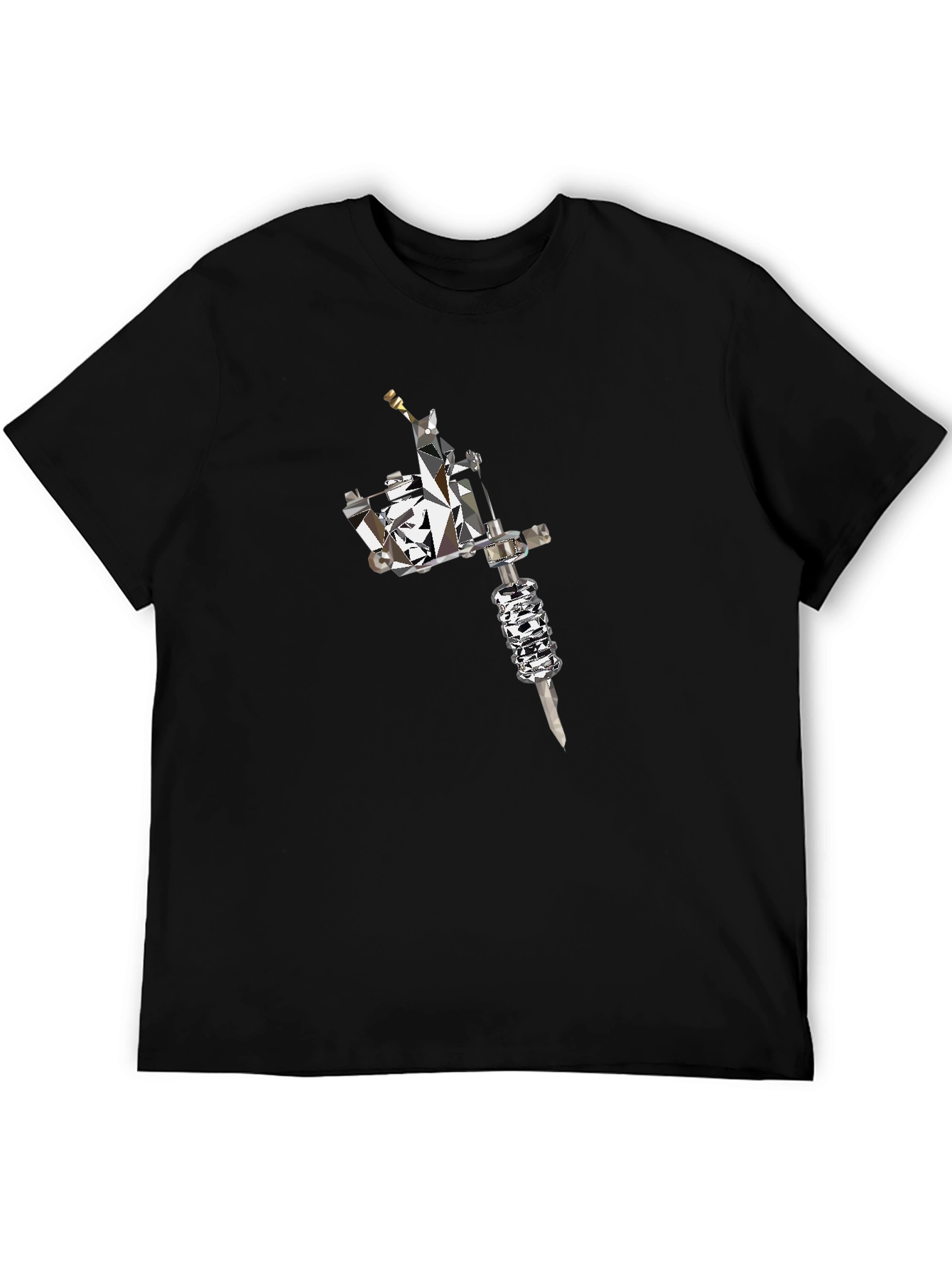 Mens Black Tee with Geometric Tattoo Machine Graphic