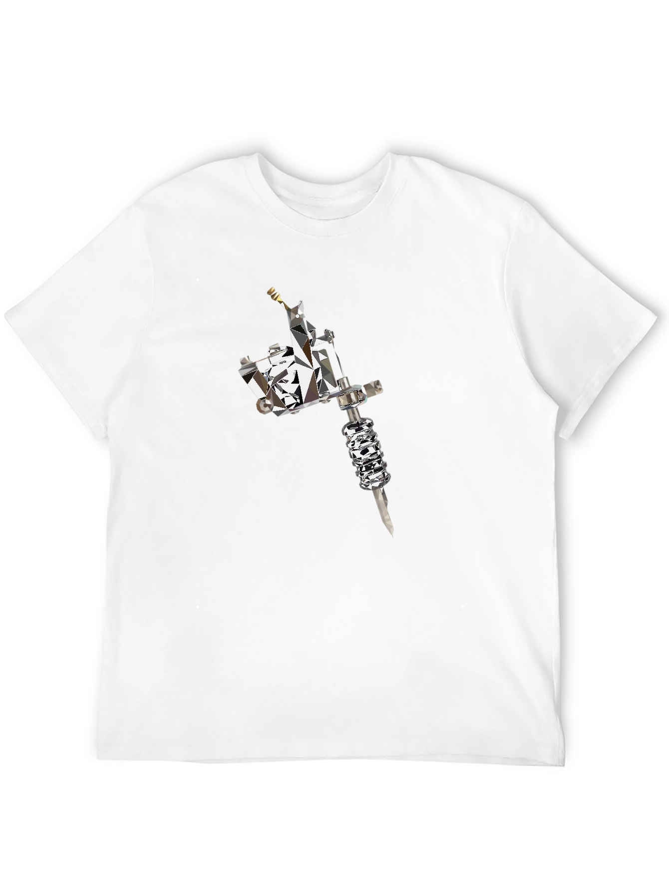 Mens Black Tee with Geometric Tattoo Machine Graphic