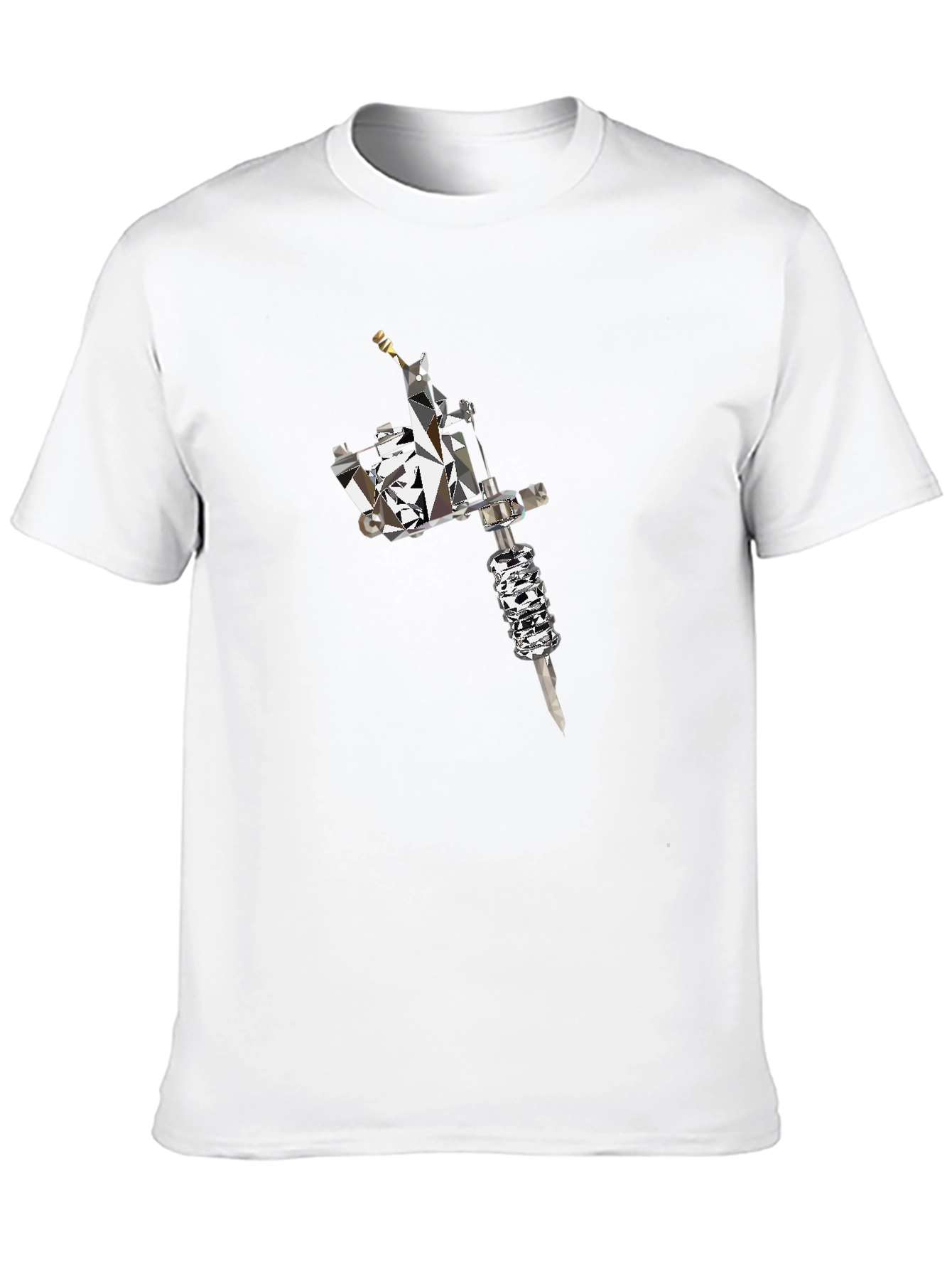 Mens Black Tee with Geometric Tattoo Machine Graphic