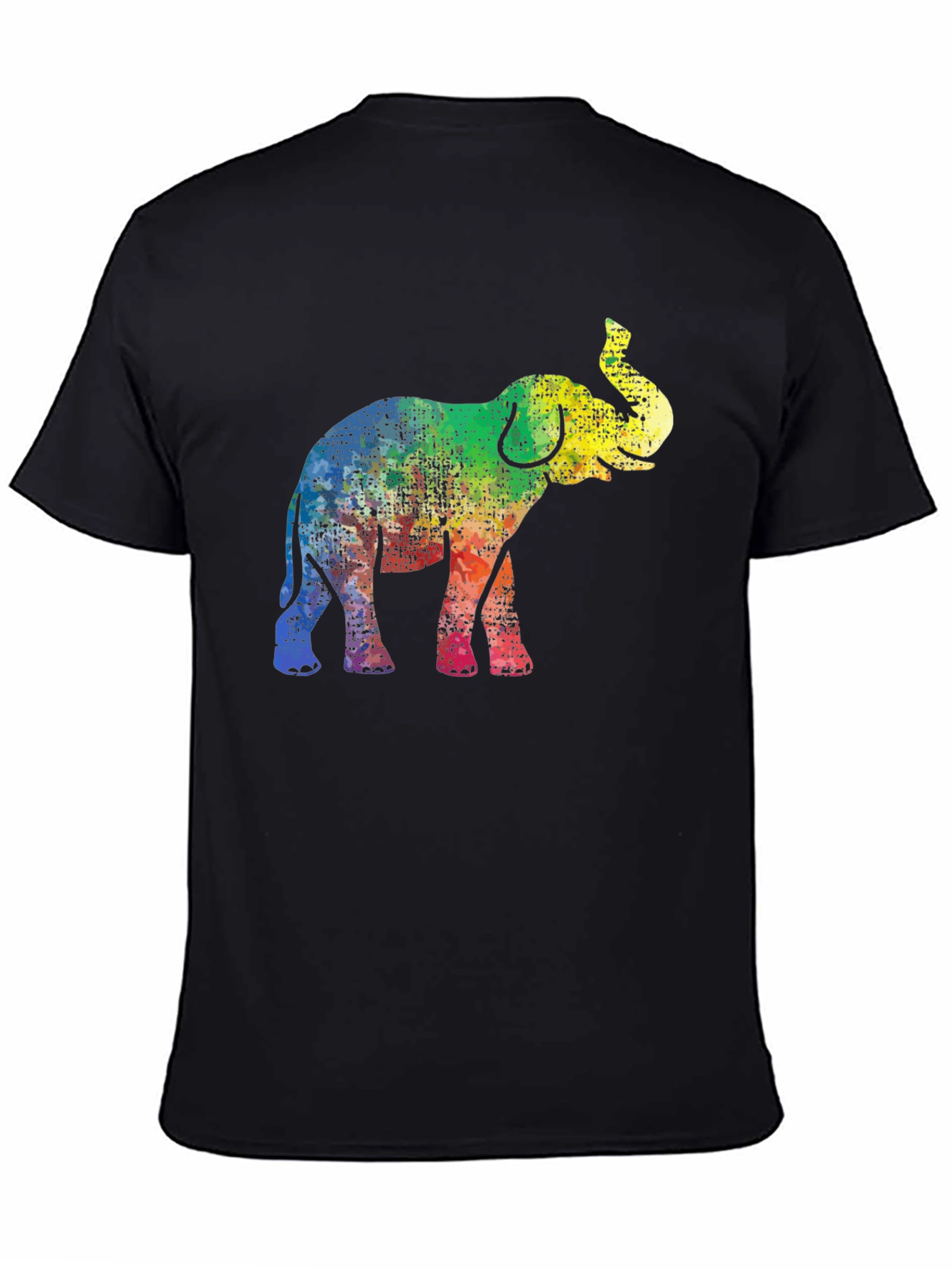 Rainbow Elephant Graphic Tee - Black Cotton T-Shirt