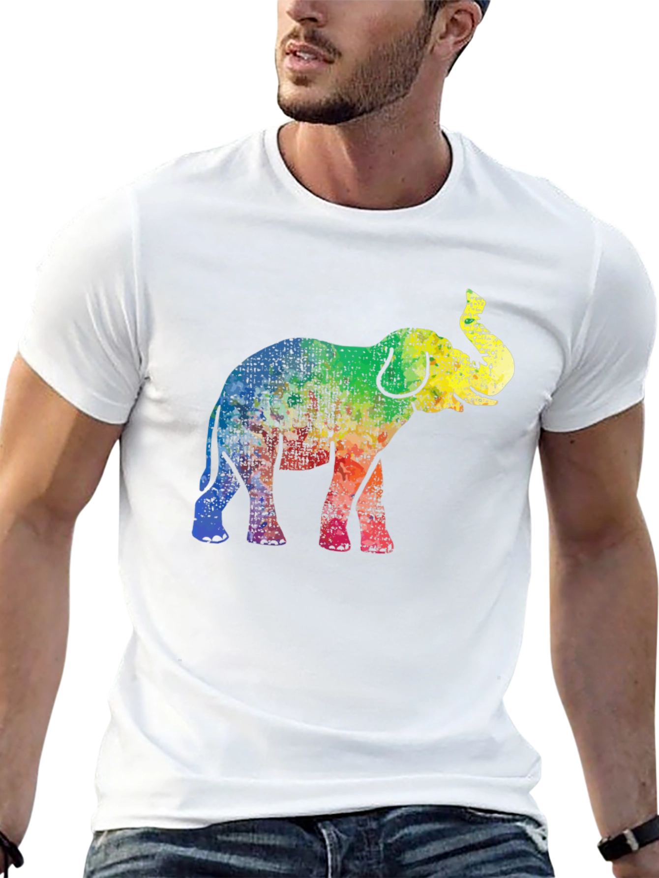 Rainbow Elephant Graphic Tee - Black Cotton T-Shirt