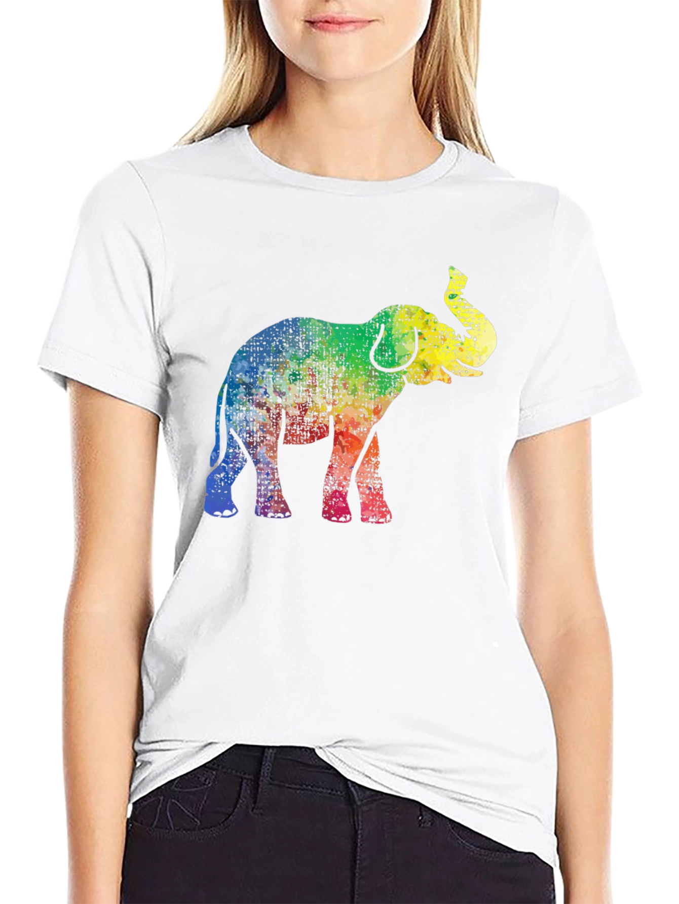 Rainbow Elephant Graphic Tee - Black Cotton T-Shirt