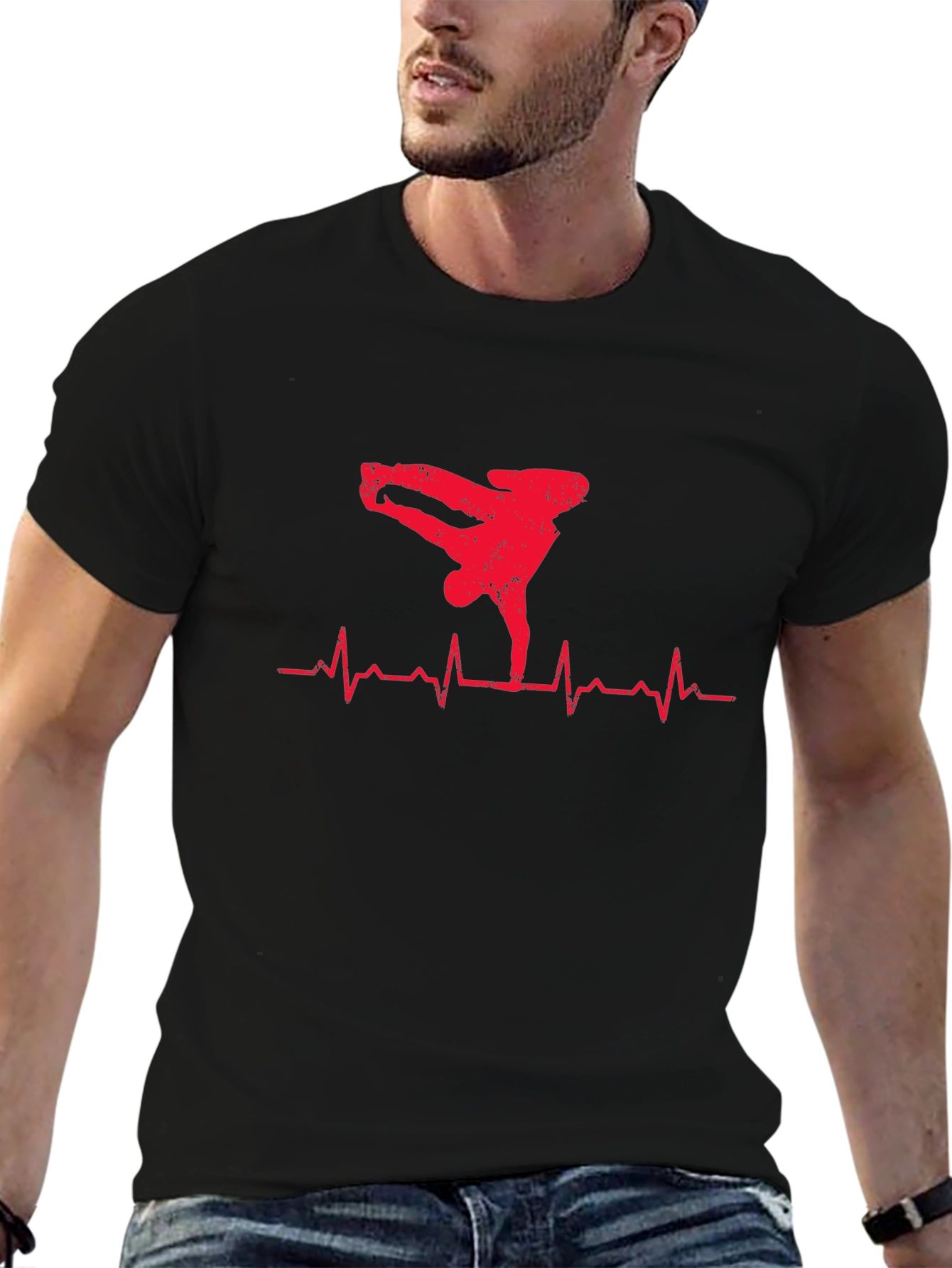 Breakdance Heartbeat Graphic Tee - Mens Black T-Shirt