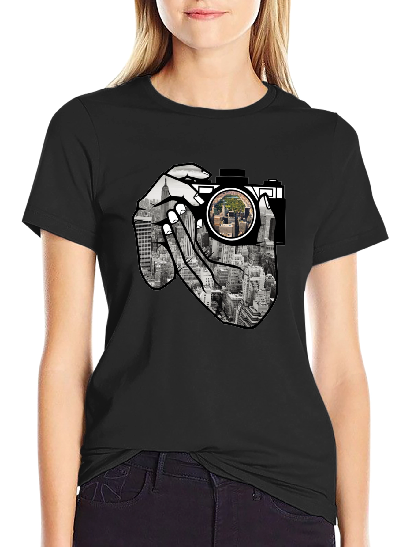 NYC Camera T-Shirt - Photographers View Black Tee