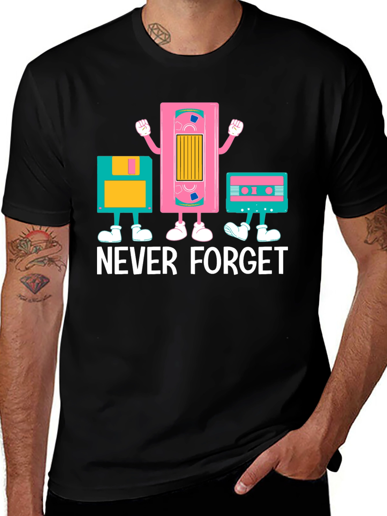 Retro Media Never Forget Black Graphic Tee