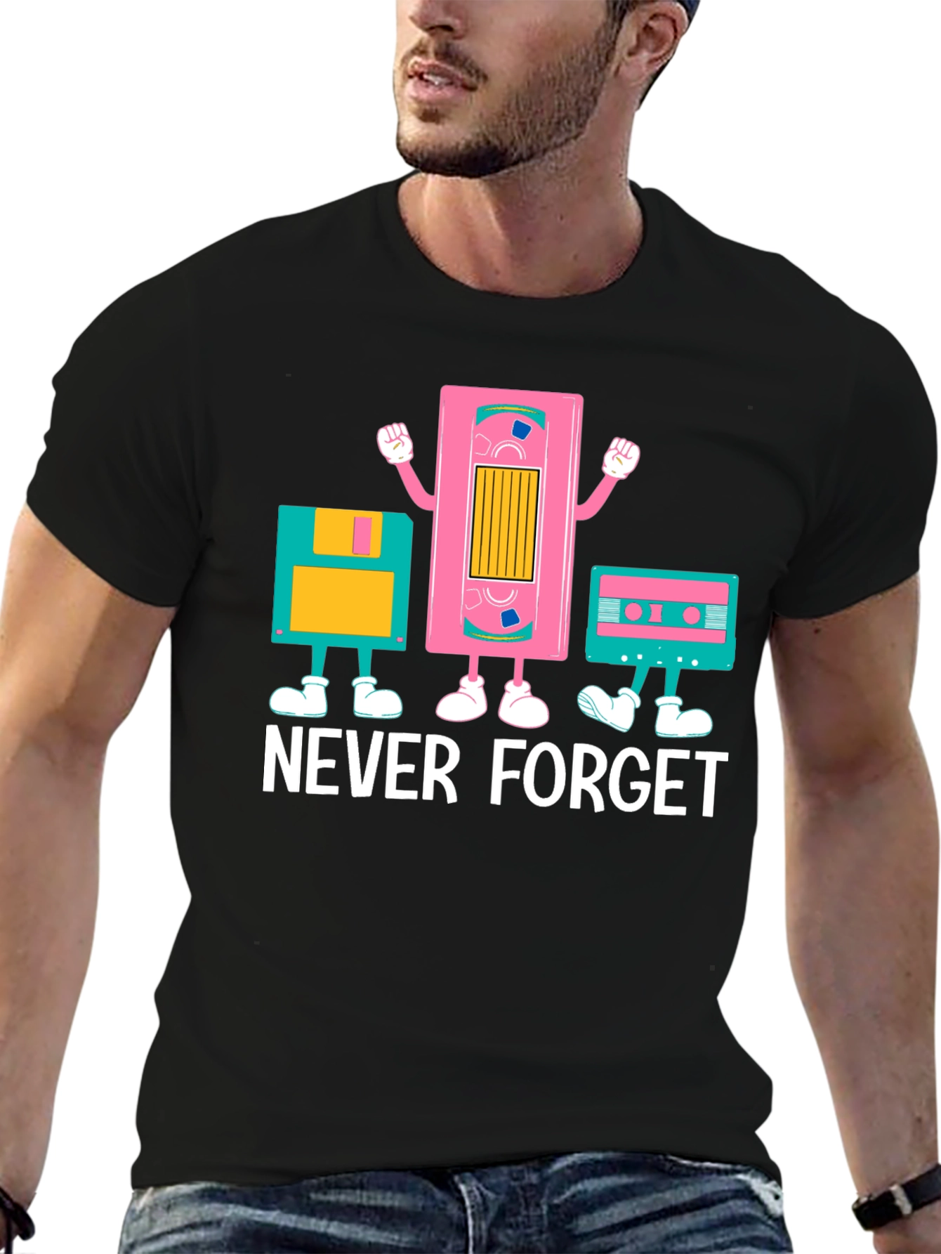 Retro Media Never Forget Black Graphic Tee