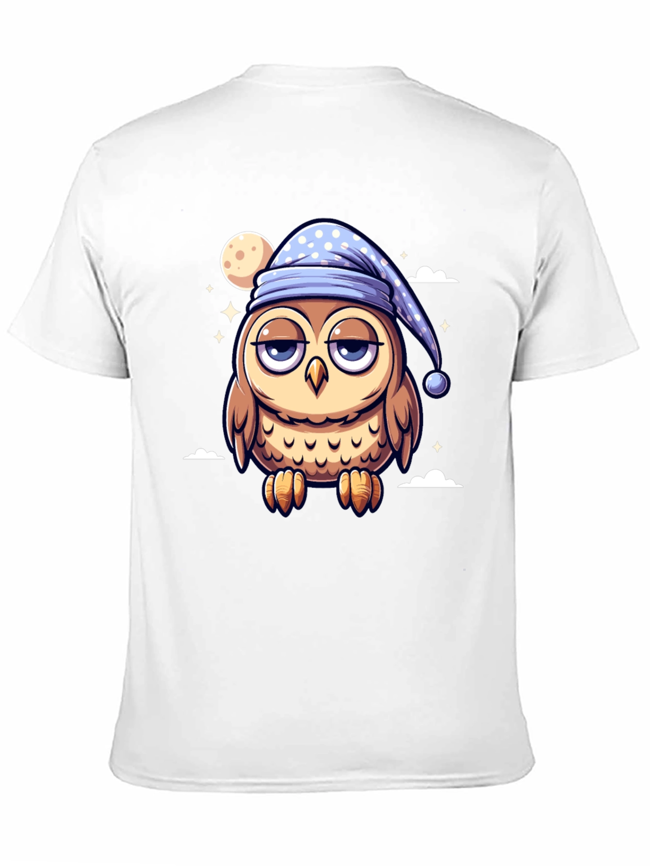 Sleepy Owl Cartoon Black T-Shirt