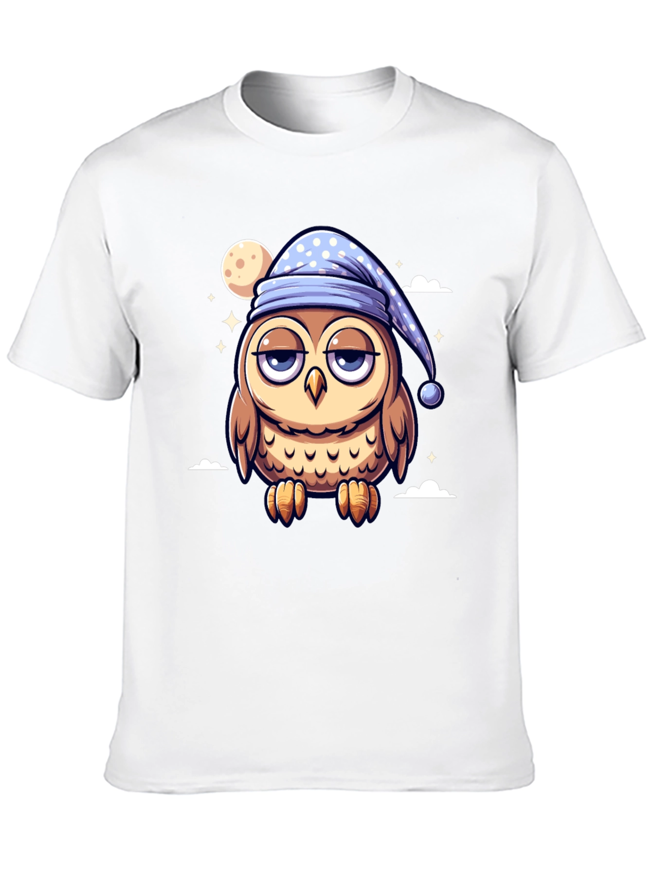 Sleepy Owl Cartoon Black T-Shirt