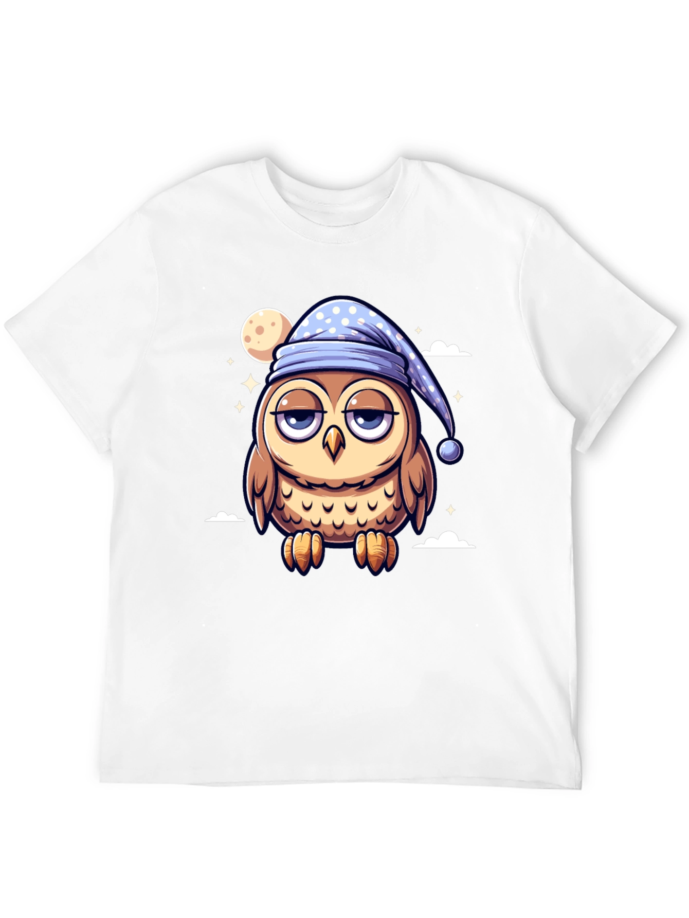 Sleepy Owl Cartoon Black T-Shirt