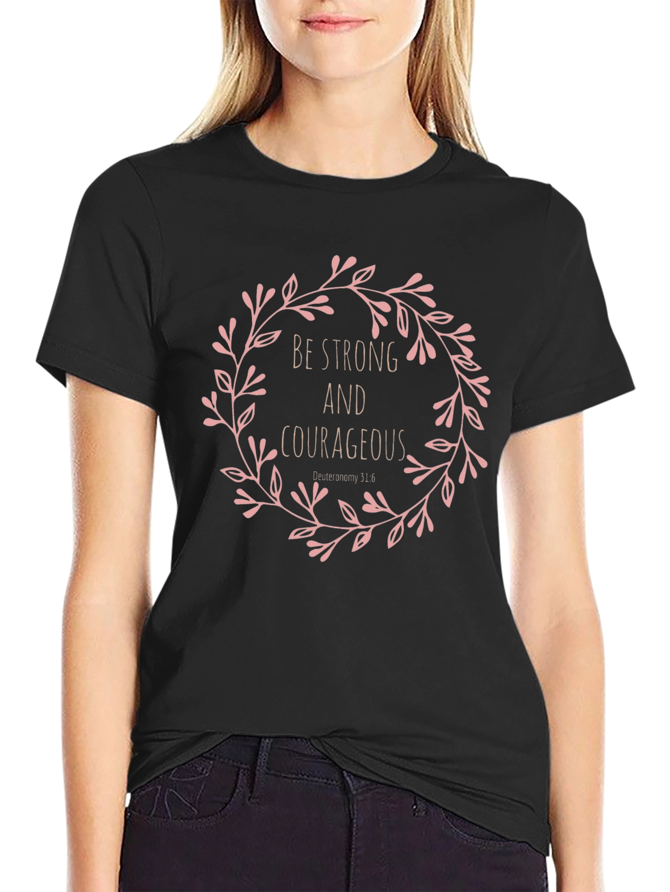 Strong & Courageous Floral Tee - Black
