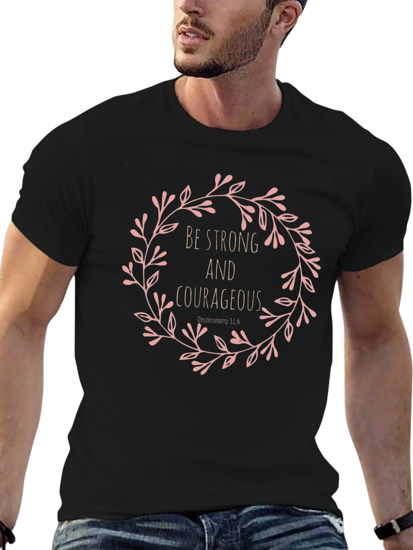 Strong & Courageous Floral Tee - Black