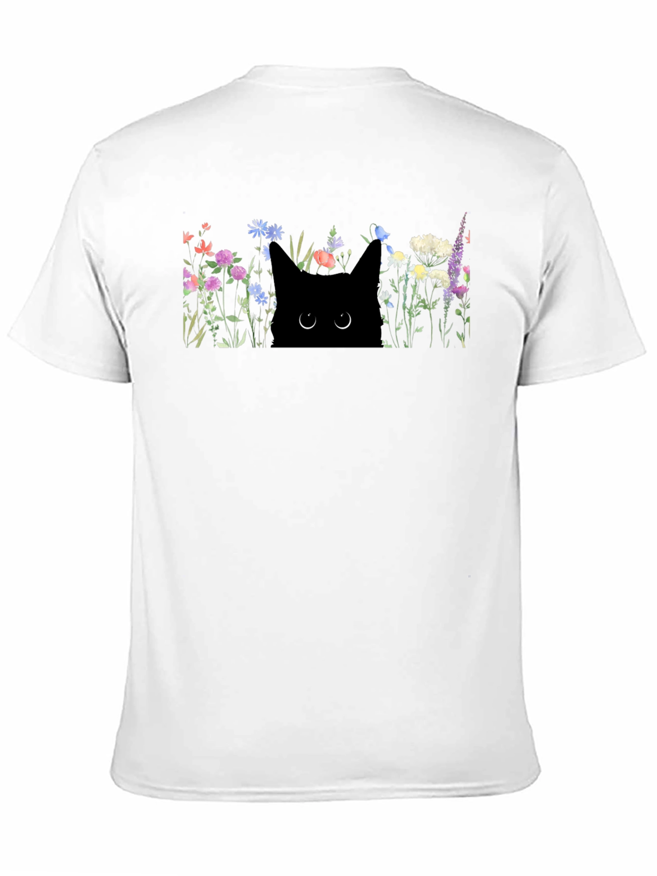 Black Cat in Flowers Graphic T-Shirt