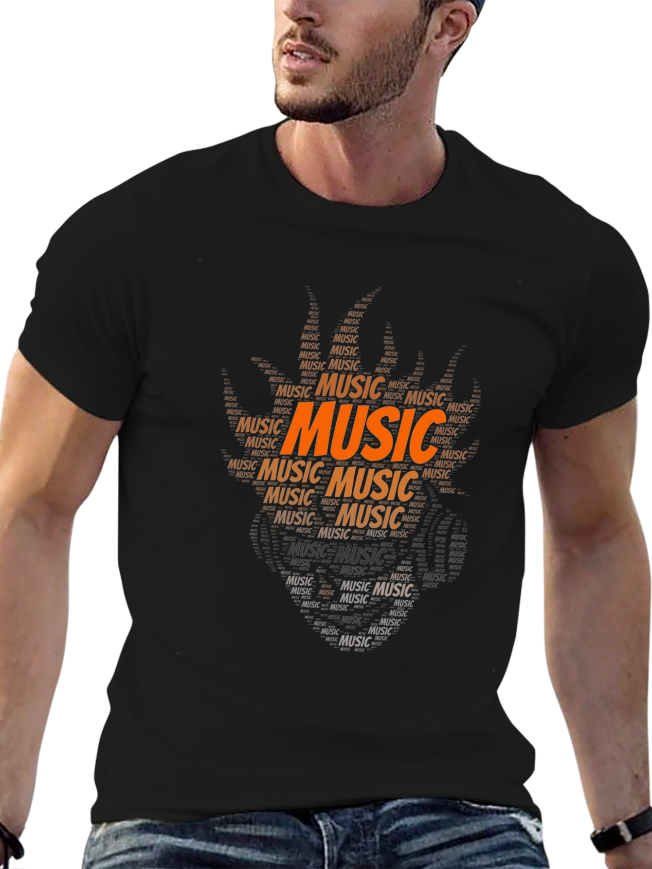 Music Word Art T-Shirt - Black