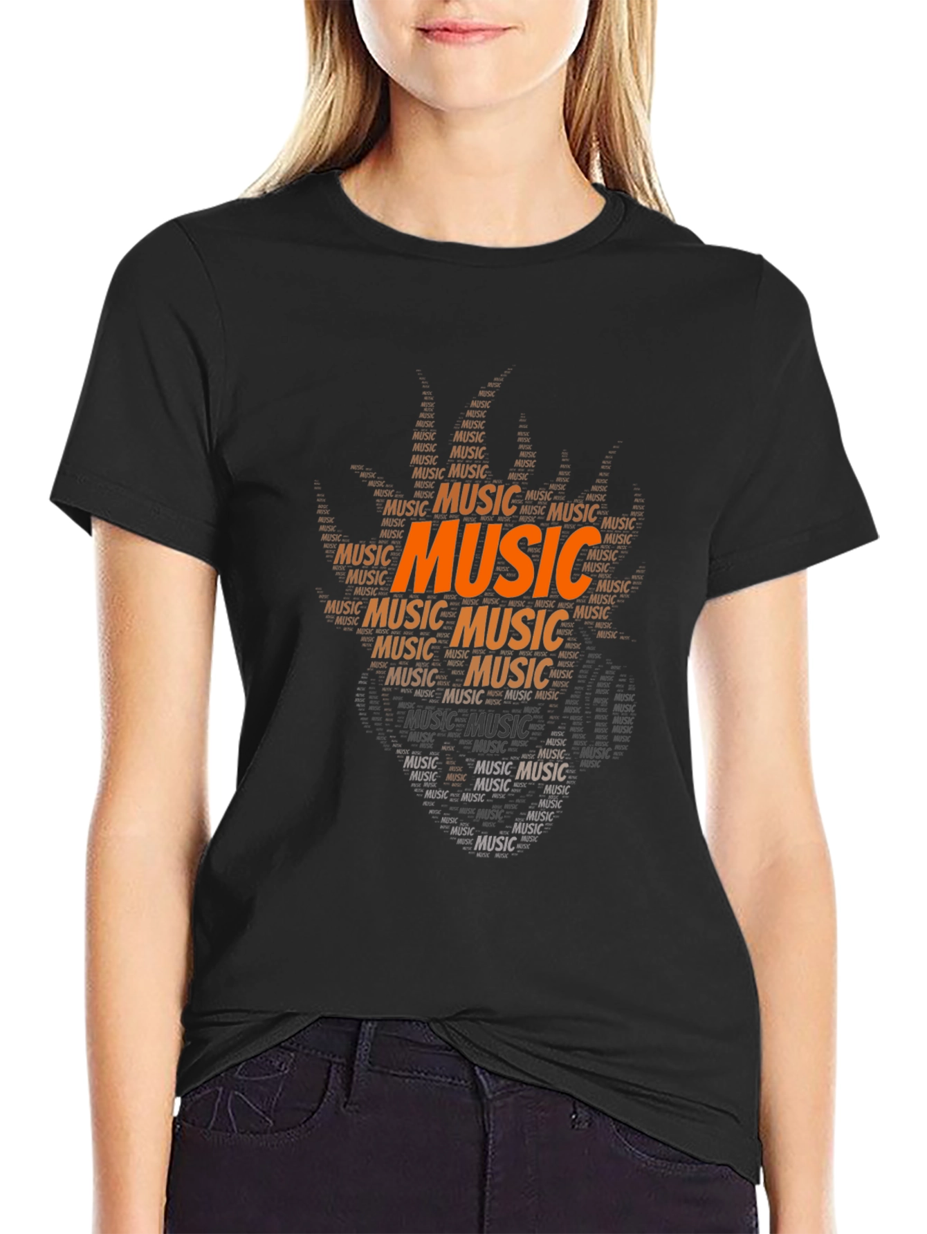 Music Word Art T-Shirt - Black
