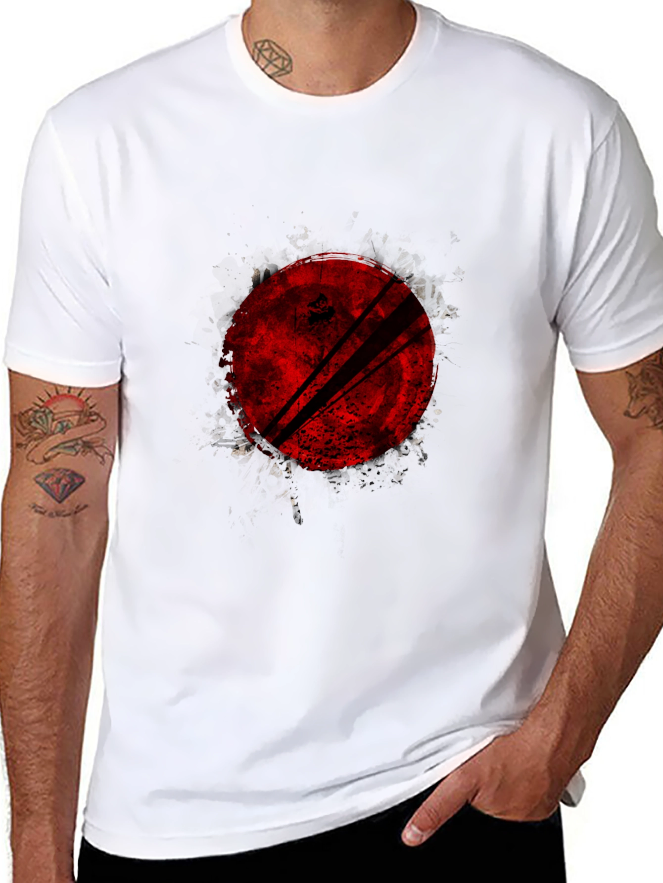 Grunge Red Circle Graphic Black T-Shirt