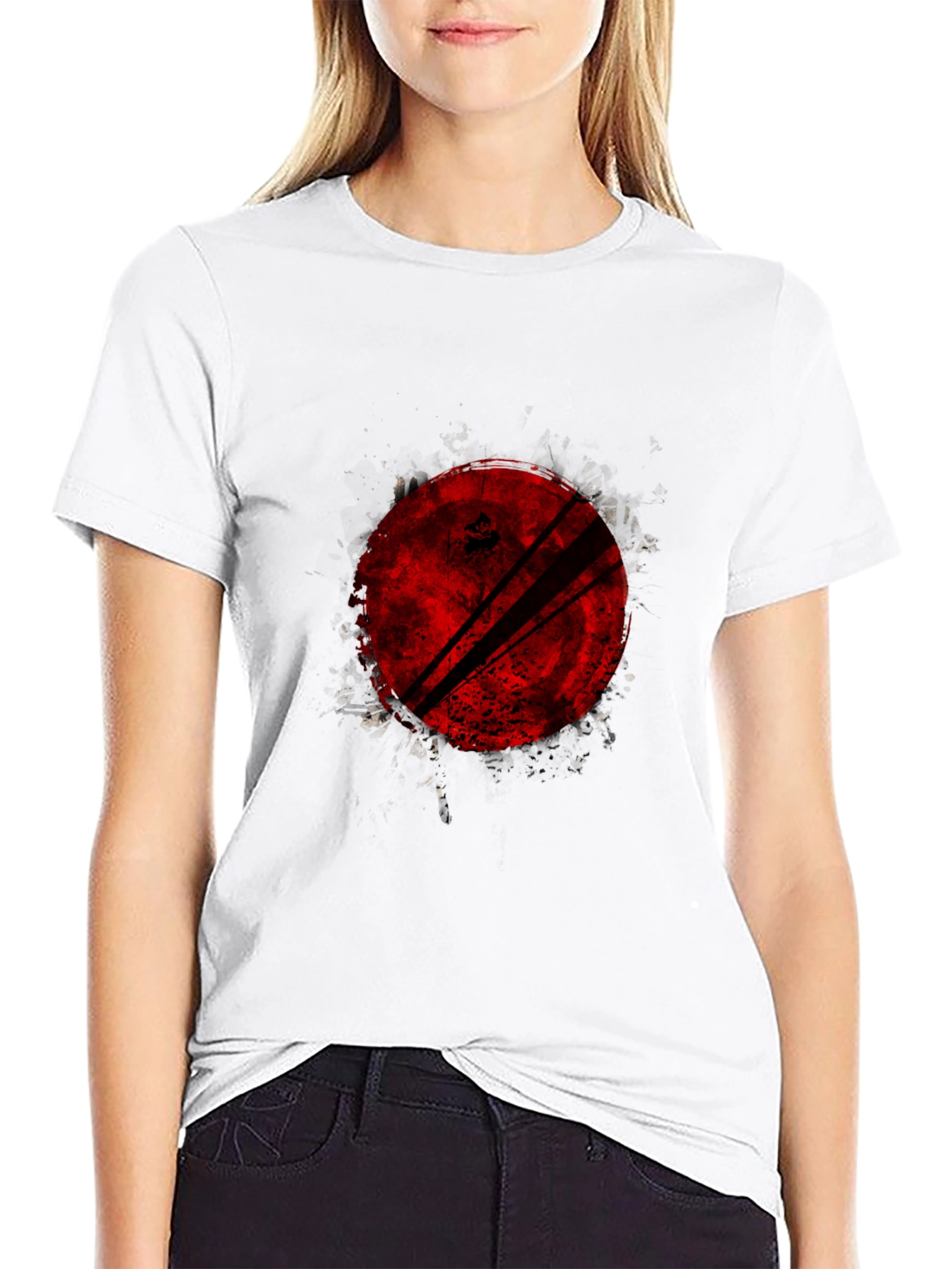 Grunge Red Circle Graphic Black T-Shirt