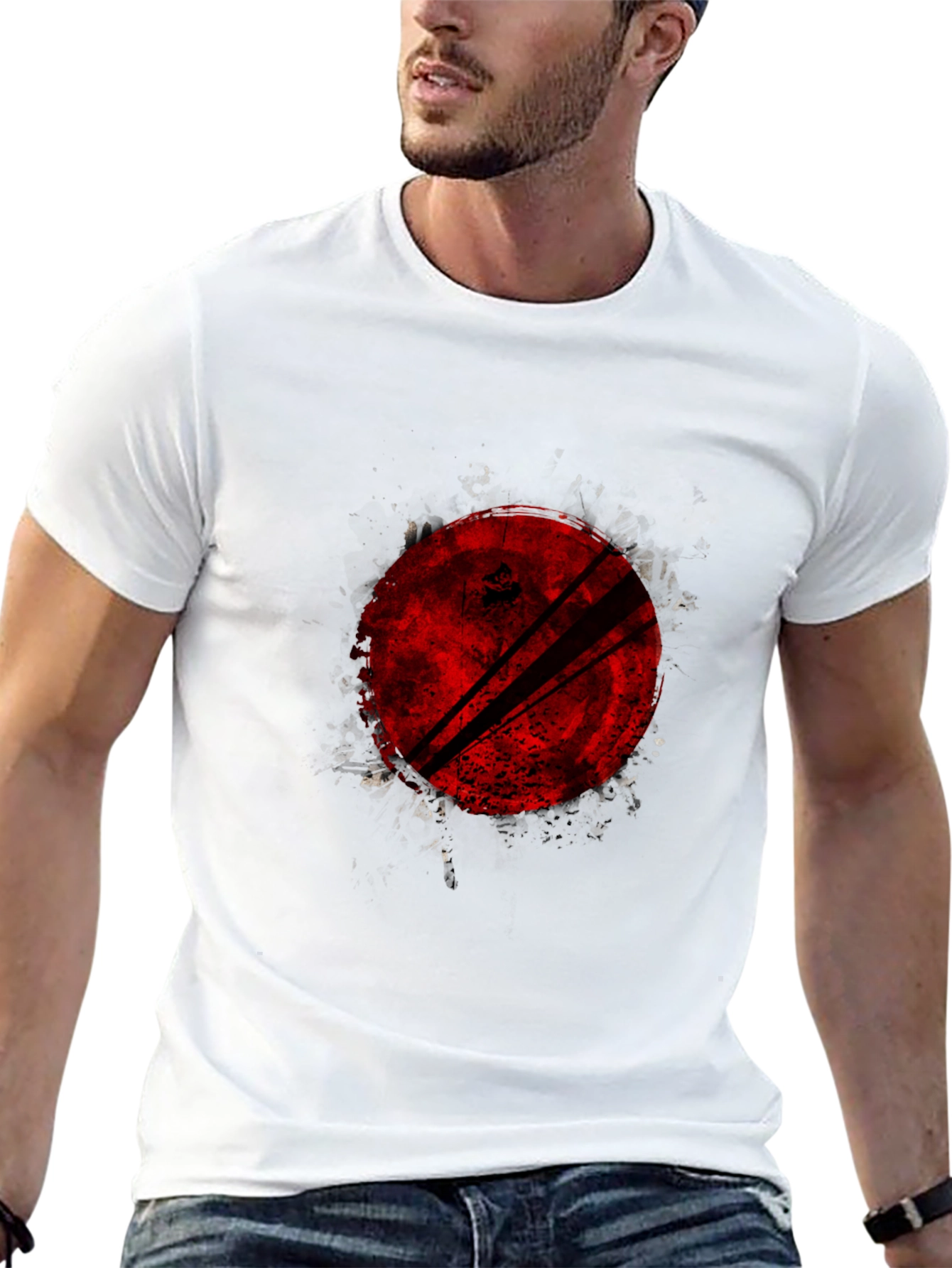 Grunge Red Circle Graphic Black T-Shirt