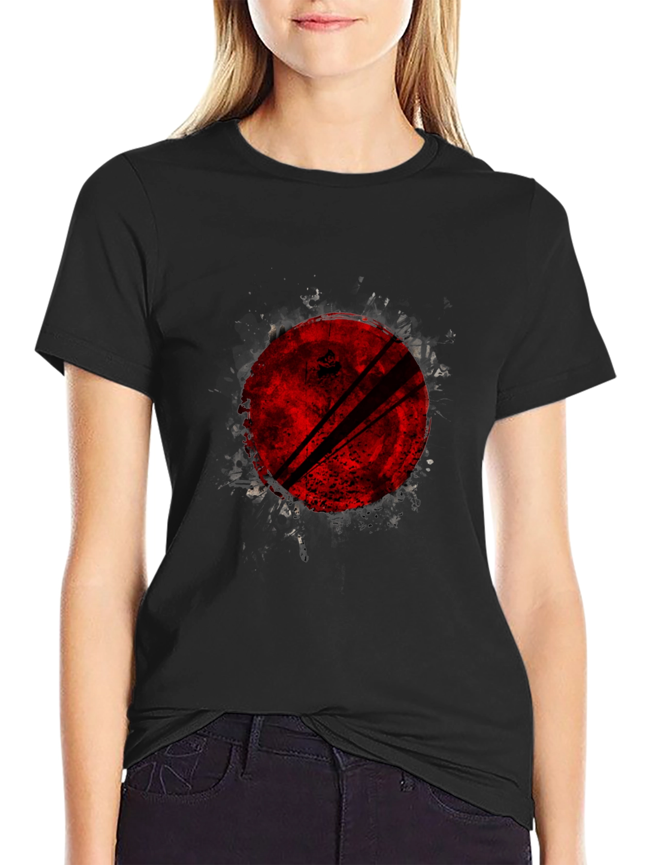 Grunge Red Circle Graphic Black T-Shirt
