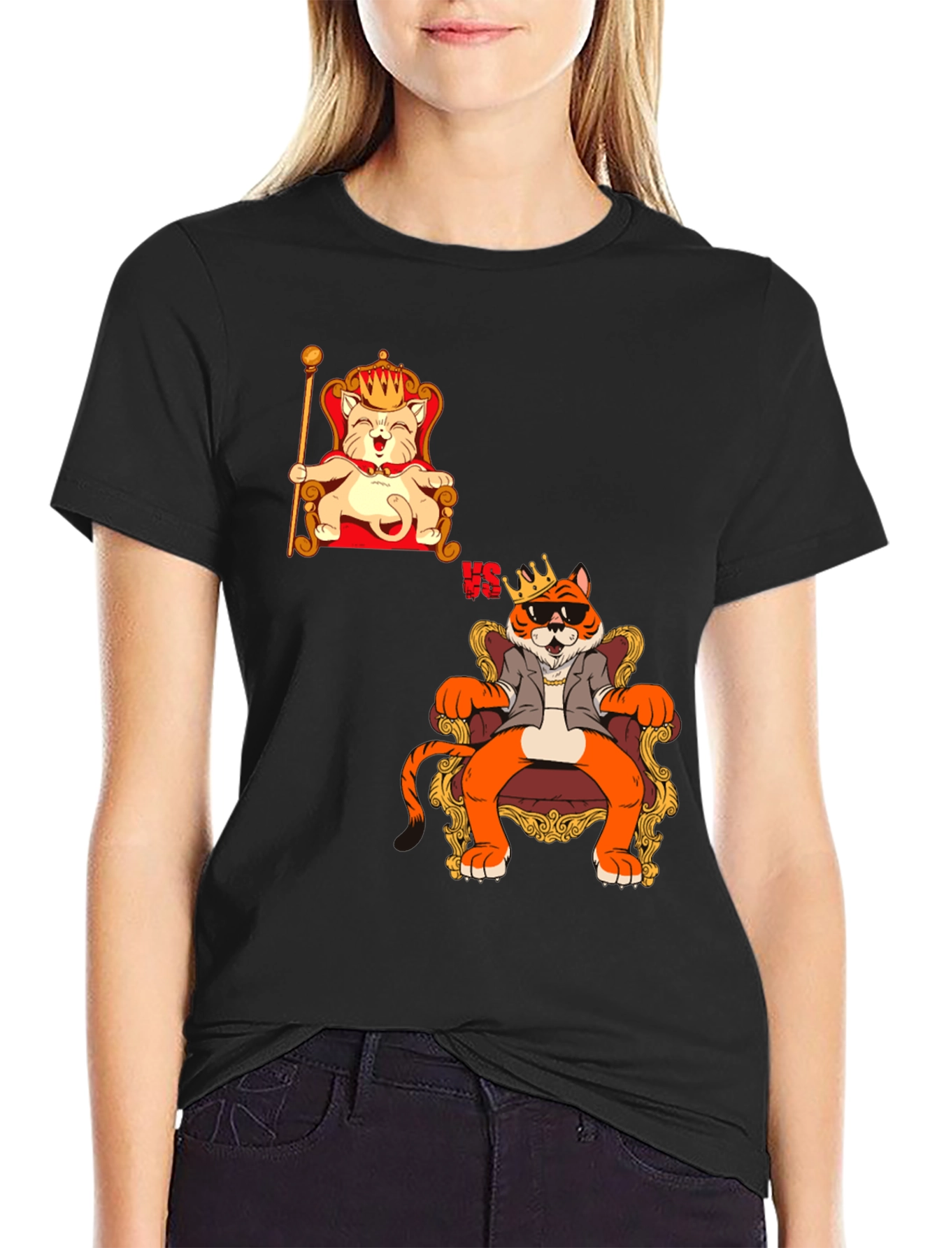 King Cat VS King Tiger Black T-Shirt