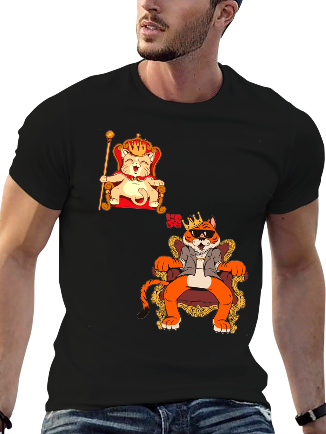King Cat VS King Tiger Black T-Shirt