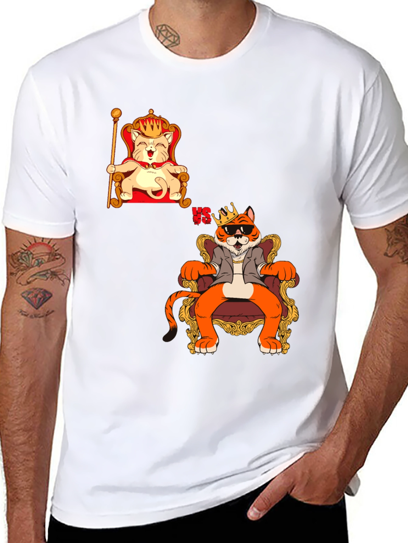King Cat VS King Tiger Black T-Shirt