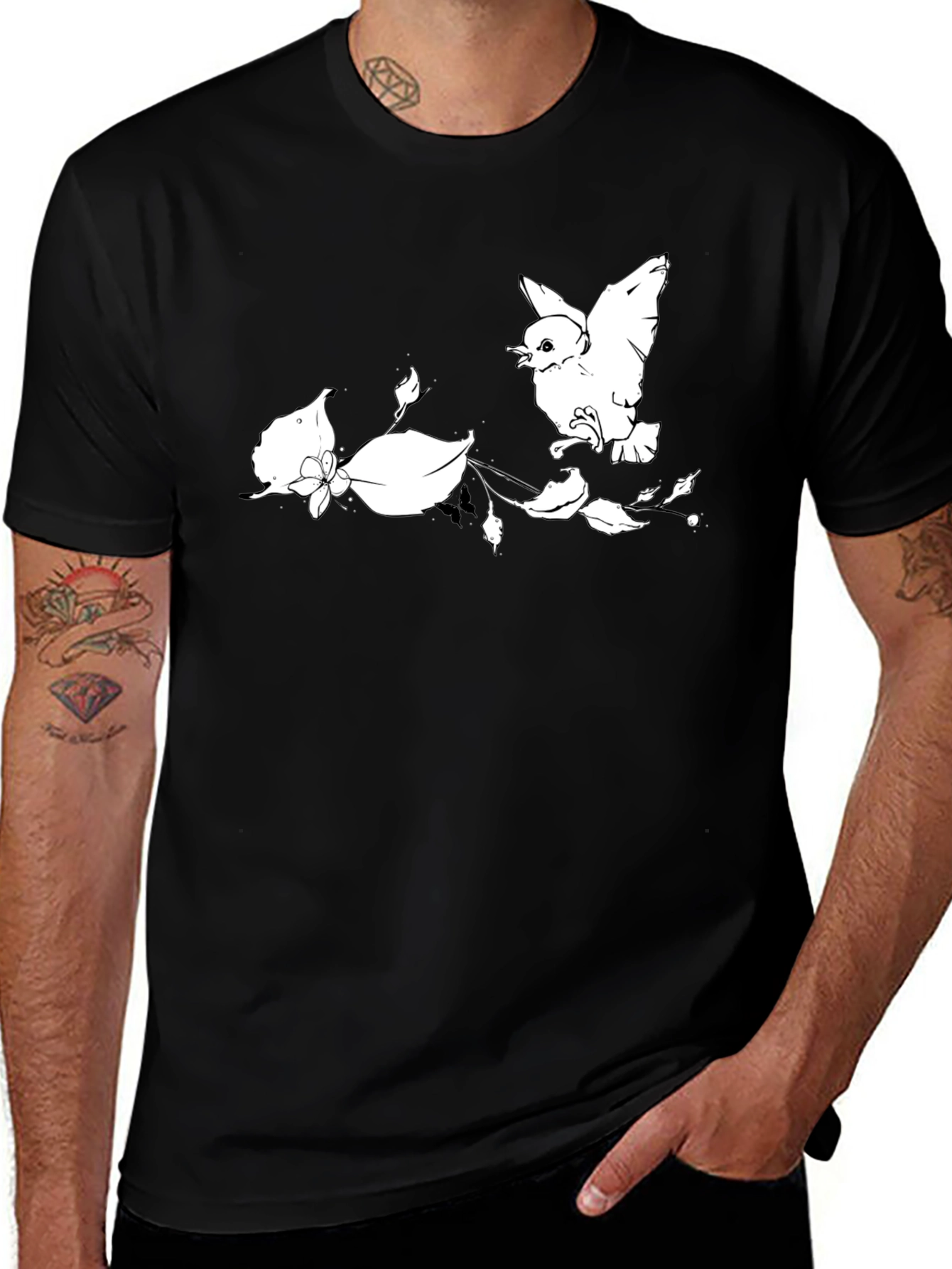 Bird and Blossom Graphic Tee - Black