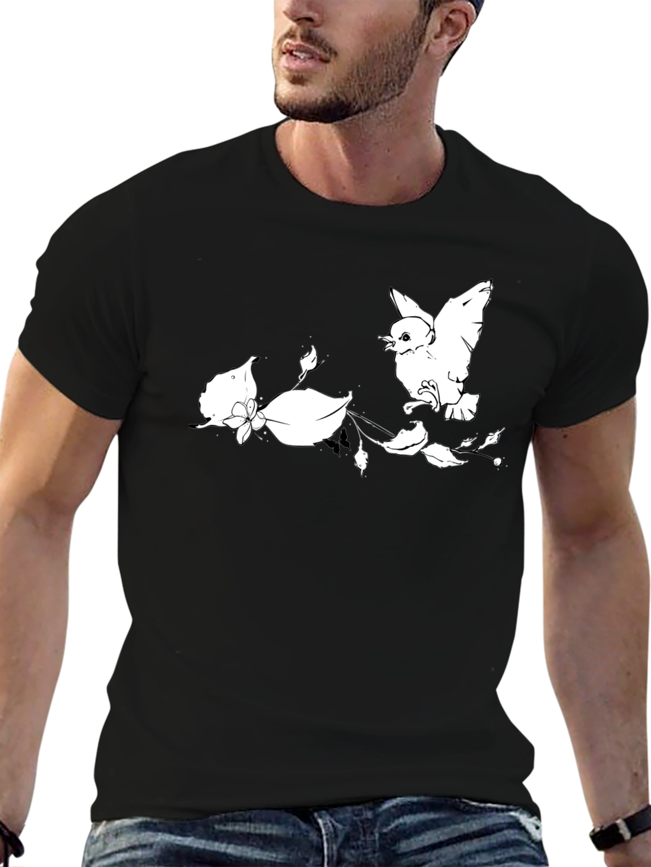 Bird and Blossom Graphic Tee - Black