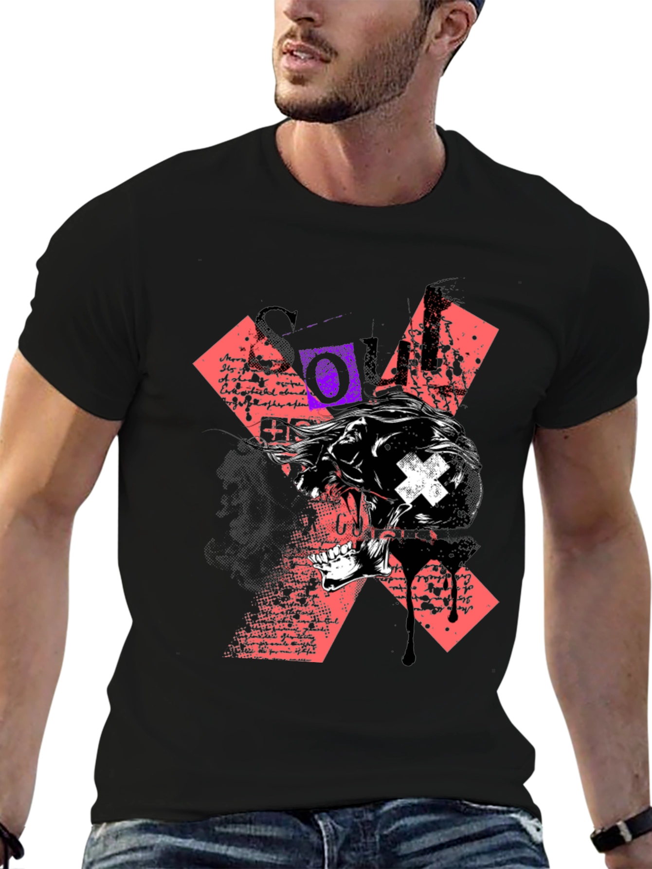 Edgy Skull Graphic Print Black T-Shirt