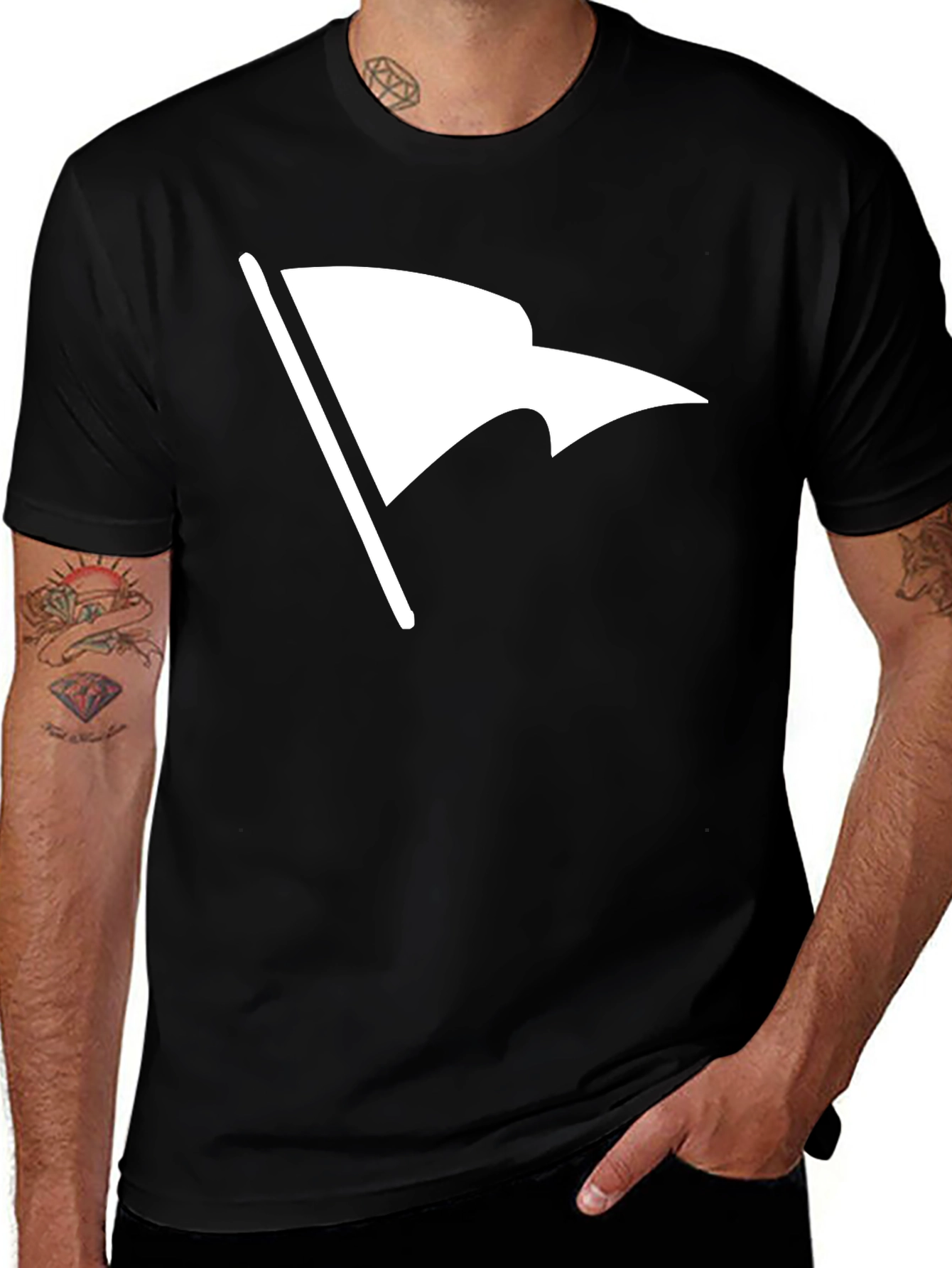 White Flag Graphic Black T-Shirt