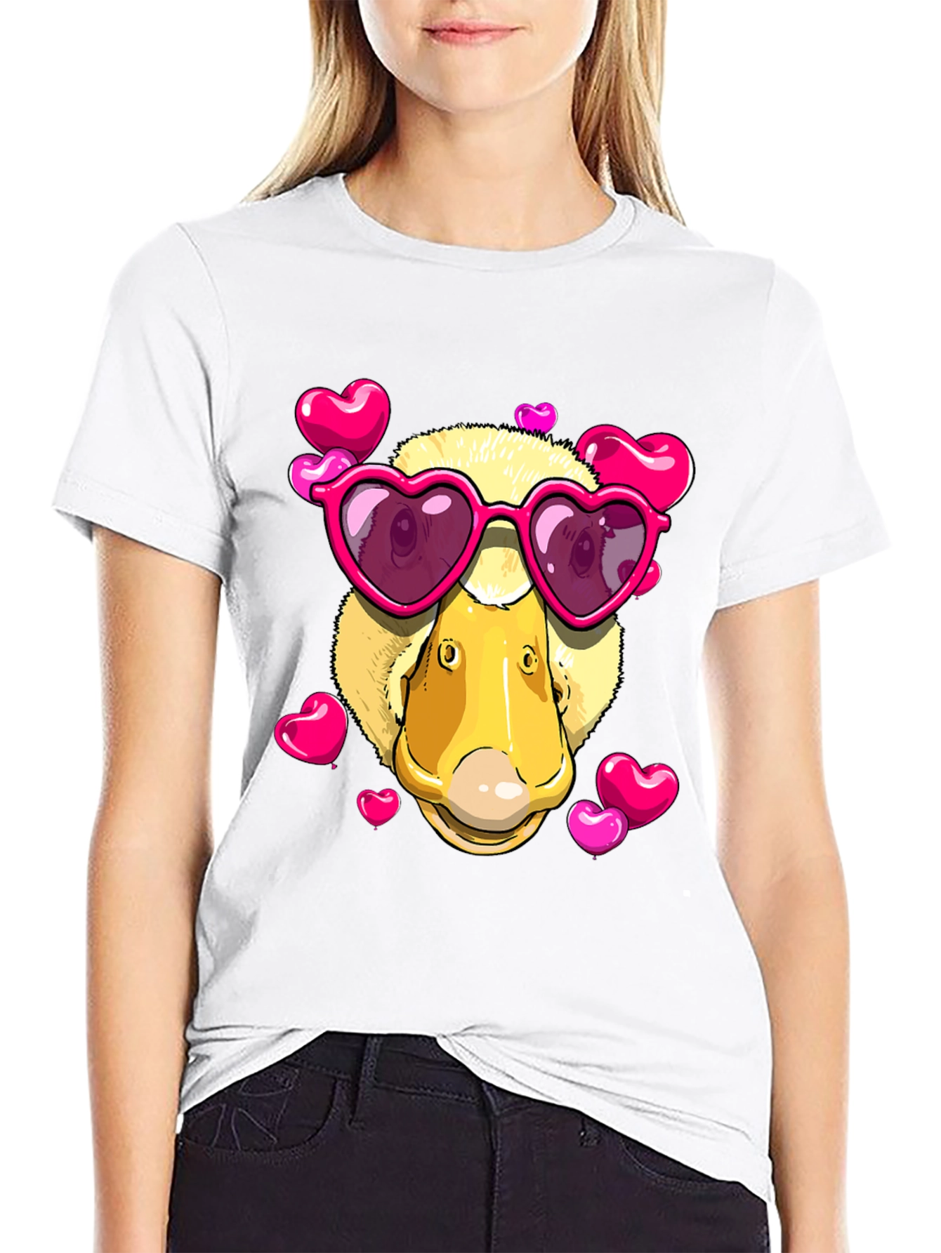 Duck Valentines Day T-Shirt with Heart Sunglasses