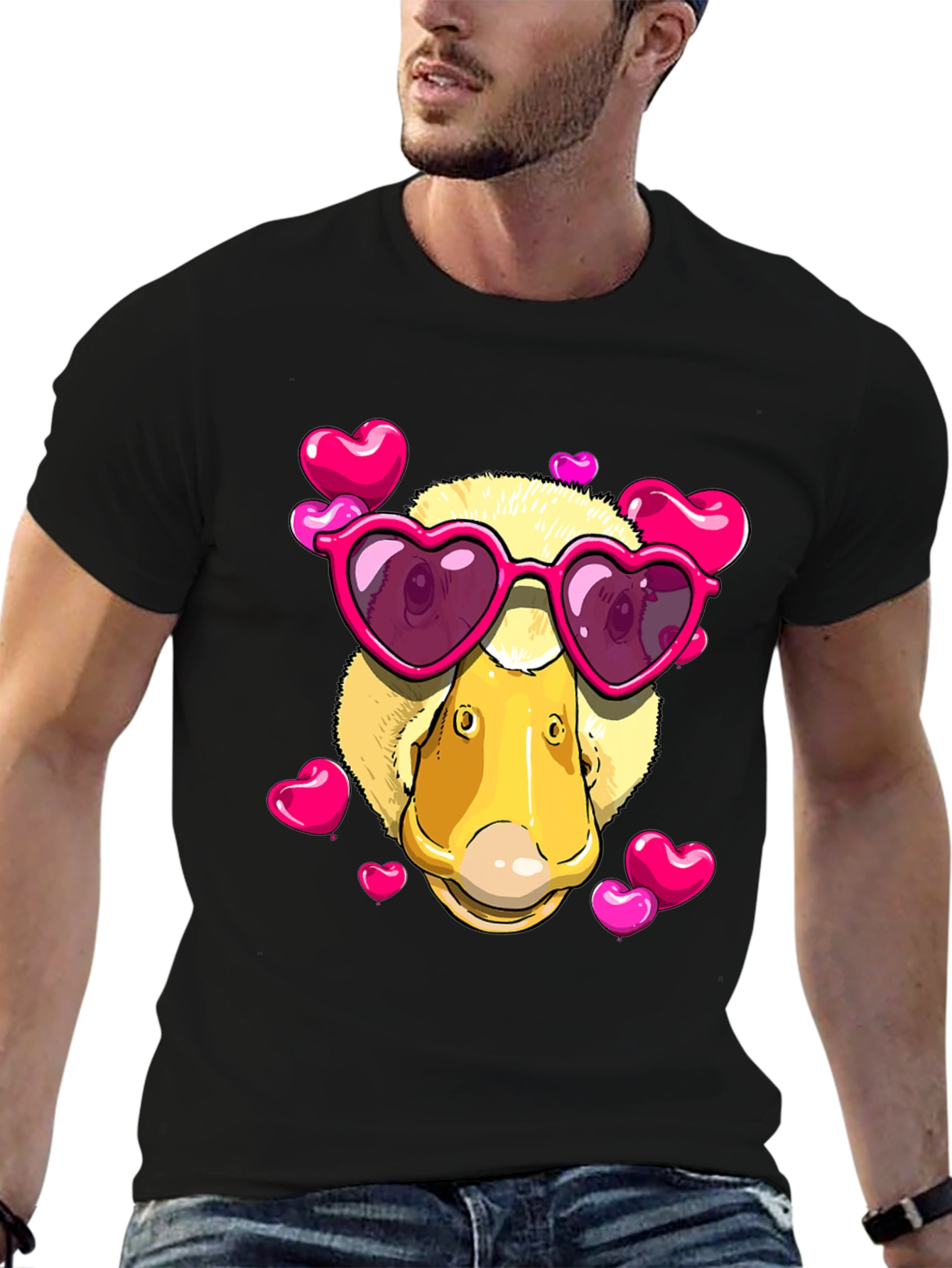 Duck Valentines Day T-Shirt with Heart Sunglasses