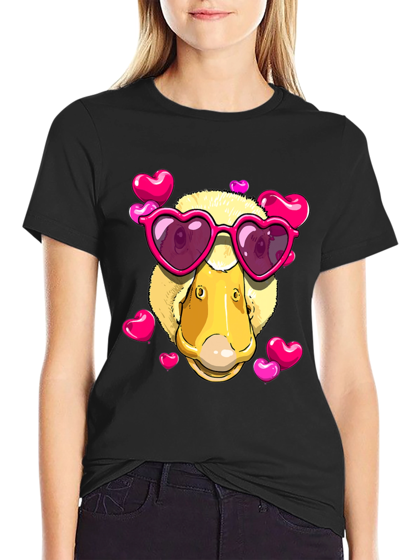 Duck Valentines Day T-Shirt with Heart Sunglasses