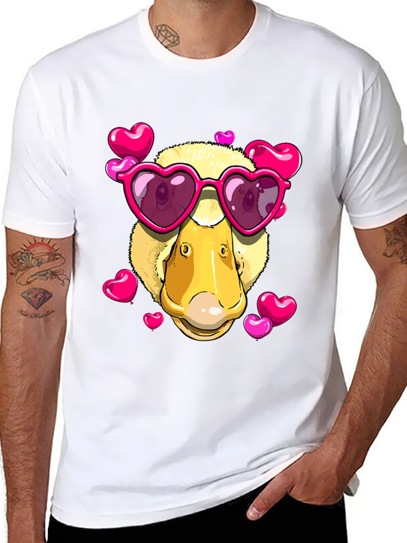 Duck Valentines Day T-Shirt with Heart Sunglasses