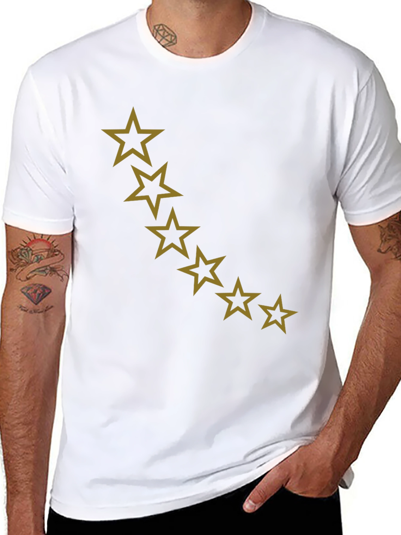 Star Patterned Black Casual T-Shirt
