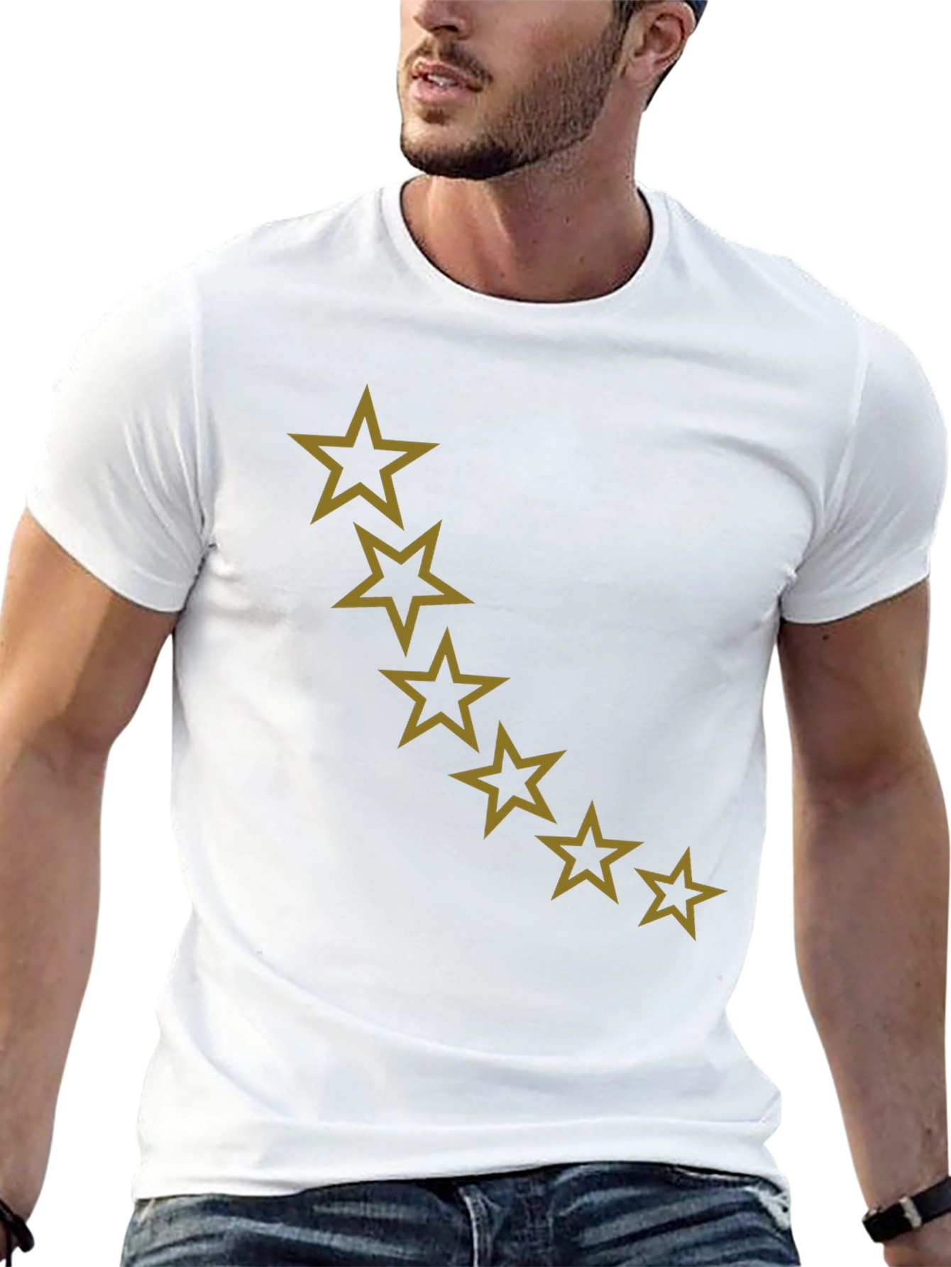 Star Patterned Black Casual T-Shirt