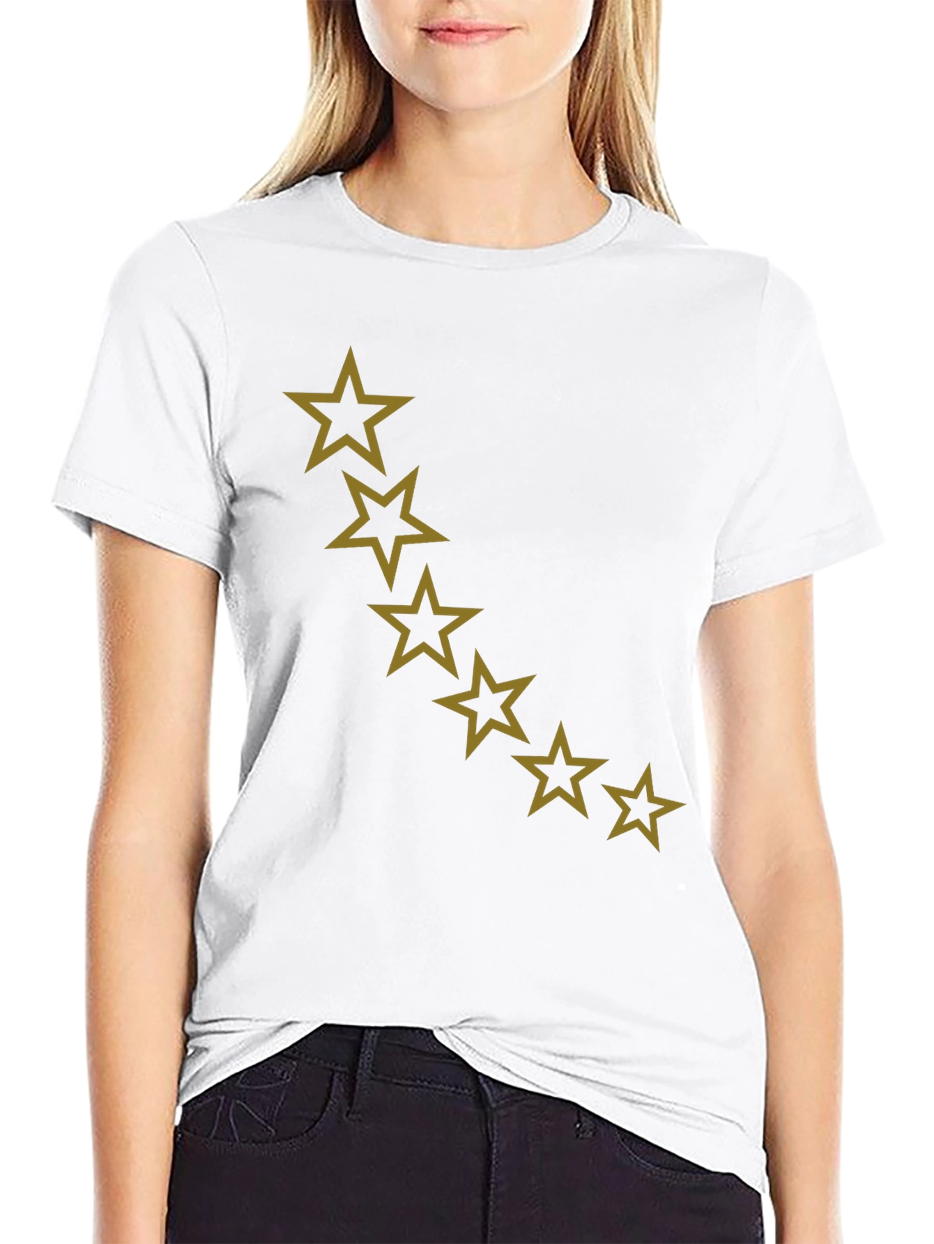 Star Patterned Black Casual T-Shirt