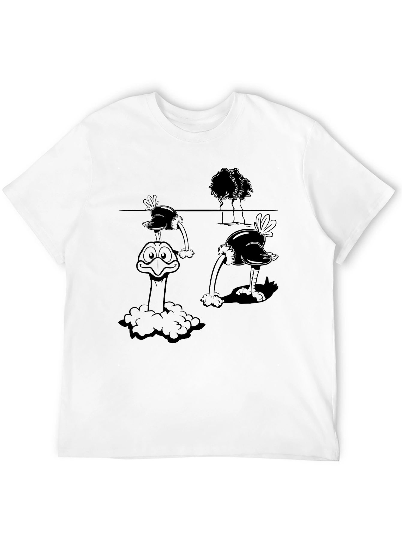 Ostrich Cartoon Graphic Tee - Black