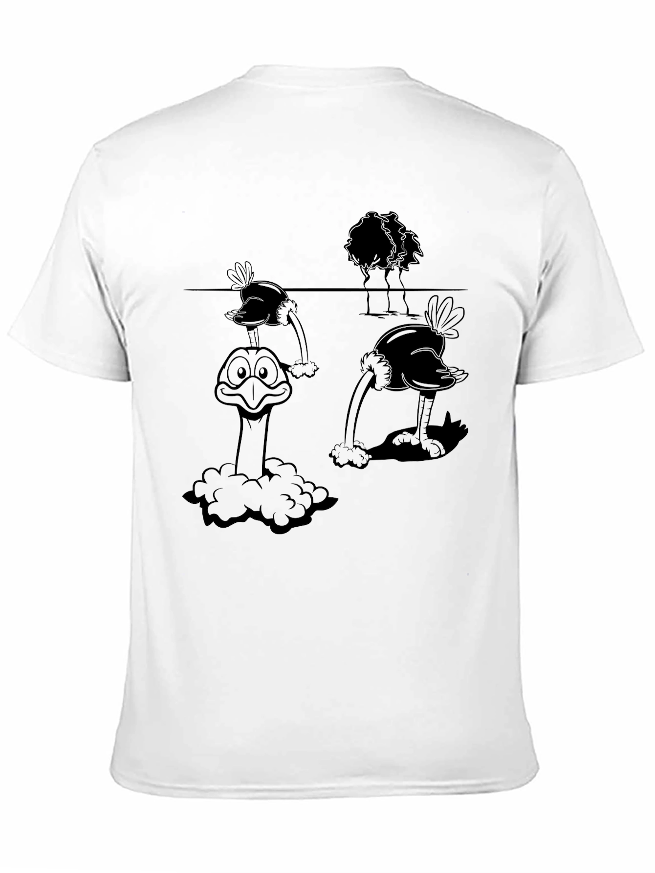 Ostrich Cartoon Graphic Tee - Black